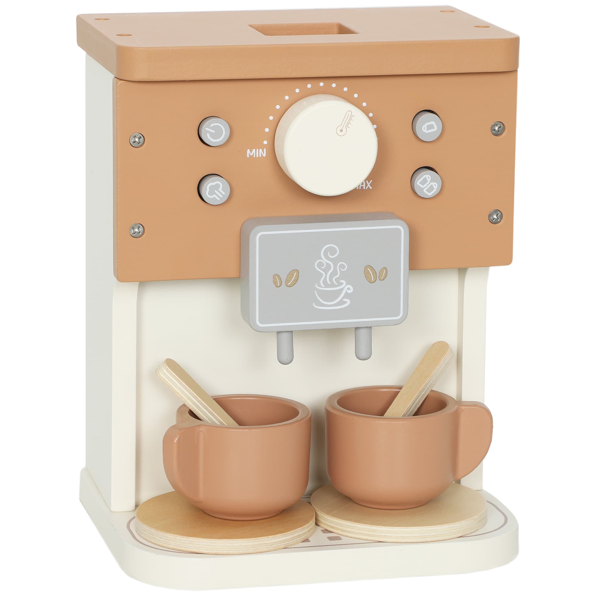 AIYAPLAY Set Machine à Café Jouet en Bois pour Enfants de 3 Ans avec Accessoires, Marron