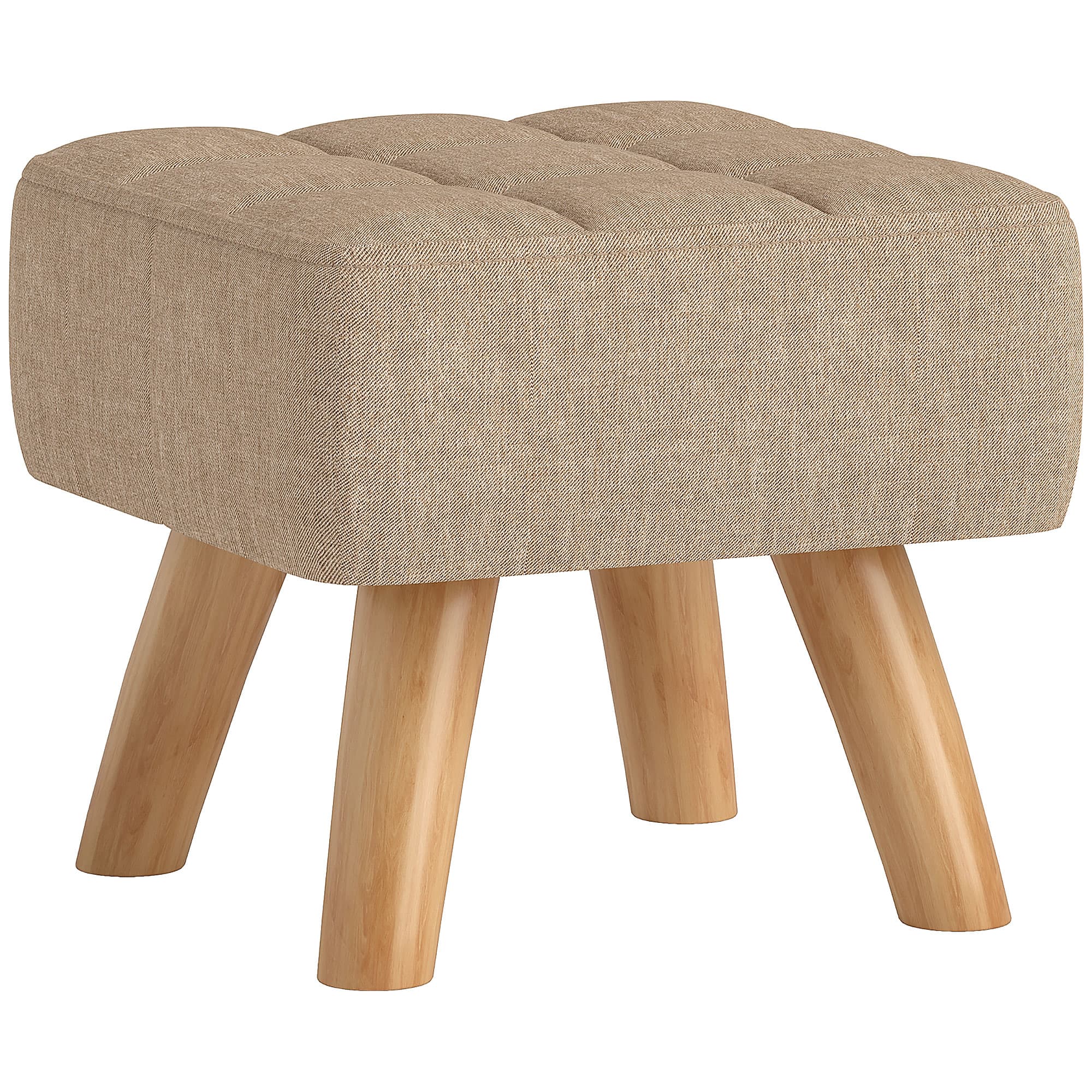 HOMCOM Repose pied salon ottoman siège rembourré en tissu avec pieds en bois 27 x 27 x 26 cm marron clair