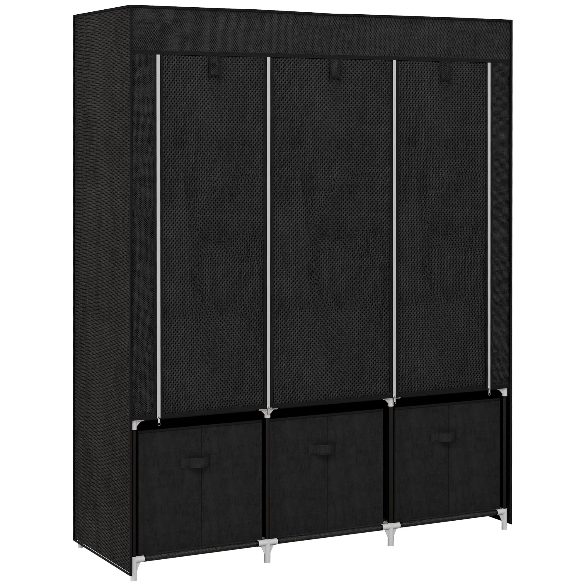 HOMCOM Armoire en tissu non tissé, Armoire pliante, incl. 3 tiroirs, 125 cm x 43 cm x 162,5 cm, Noir