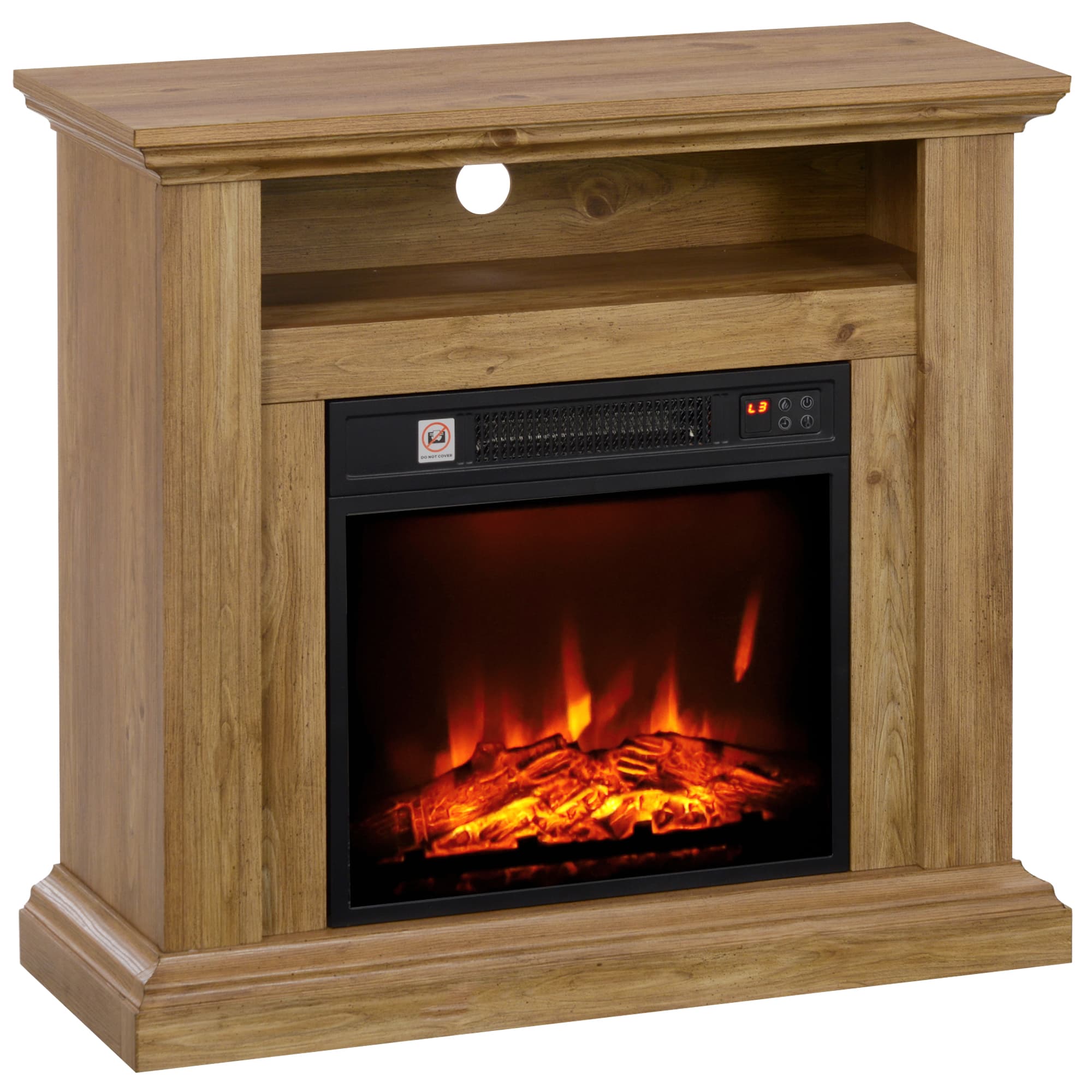 HOMCOM Cheminée électrique effet flammes 3D luminosité réglable 1800 W avec télécommande 81,5 x 30 x 76,2 cm brun effet bois