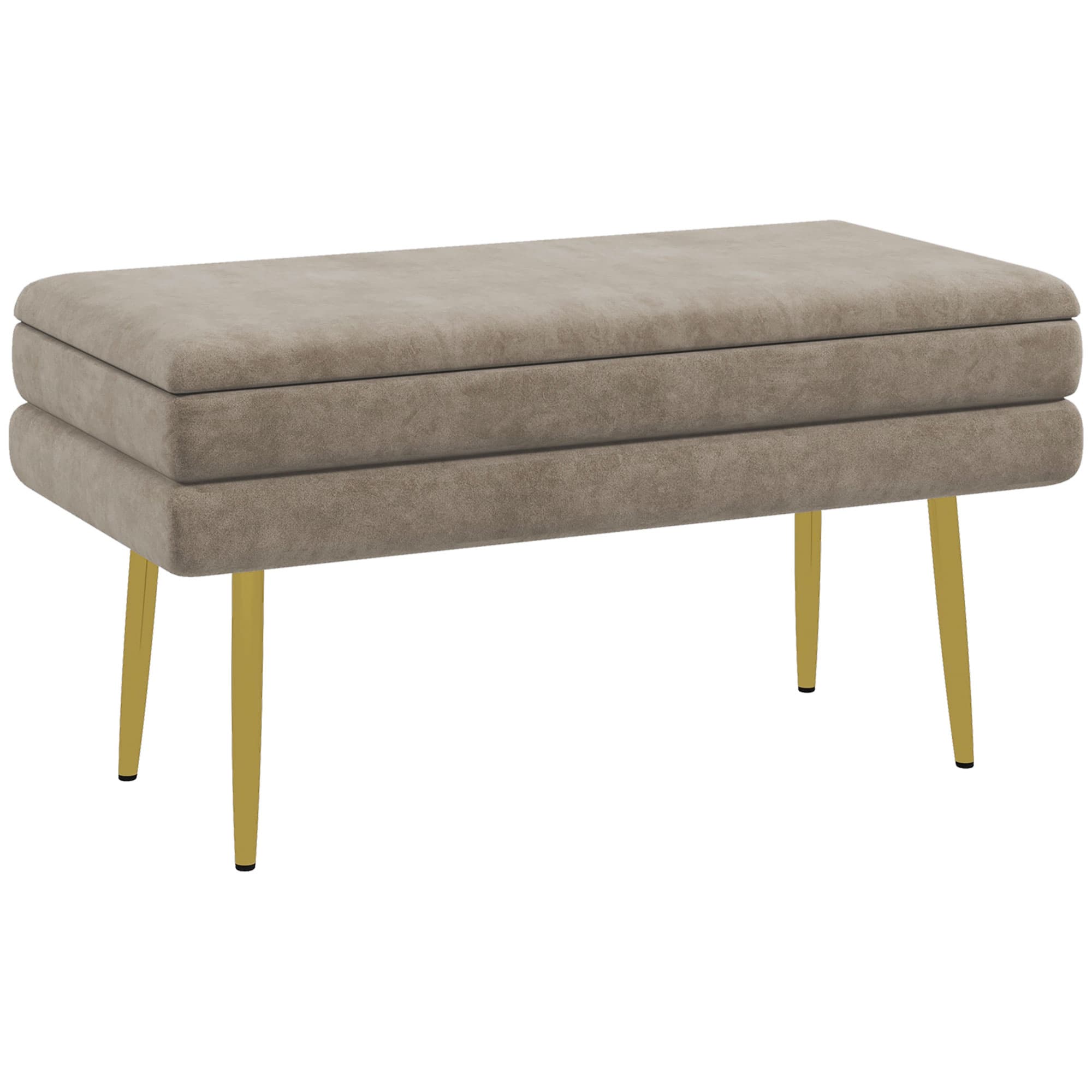 HOMCOM Banc banquette coffre de rangement 2 en 1 assise aspect velours et pieds acier - 79,5L x 37,5P x 43H cm beige et doré