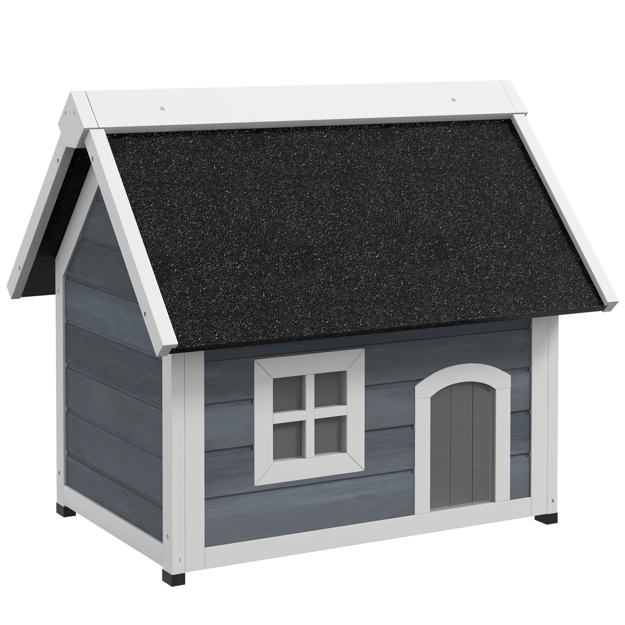 PawHut Maison pour chat en bois porte à lamelles fenêtre en plexiglas toit bitumé ouvrable 77 x 57,5 x 68 cm gris
