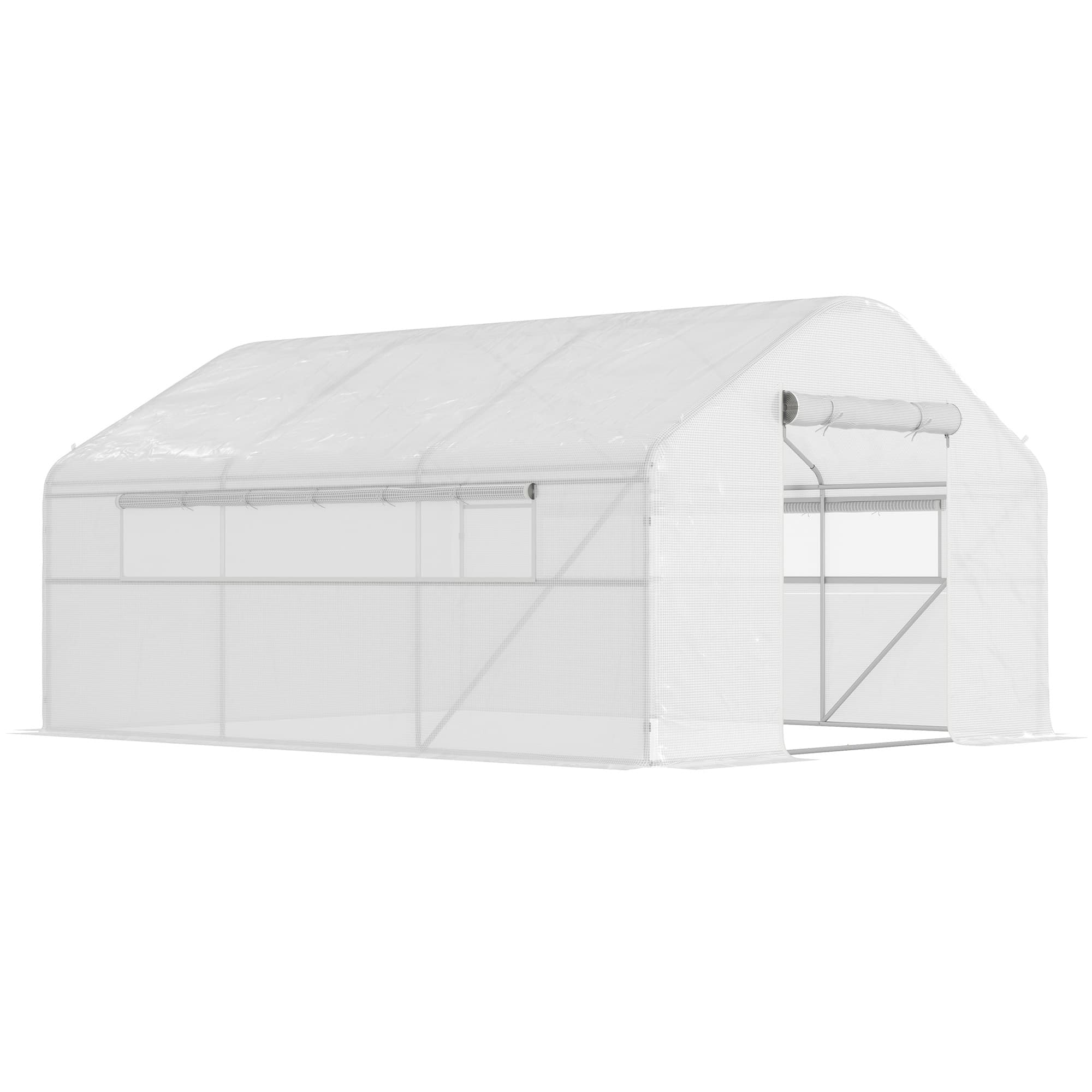 Outsunny Serre de jardin 4 x 3 x 2m avec portes enroulables et grandes fenêtres, serre tunnel de jardin, blanc