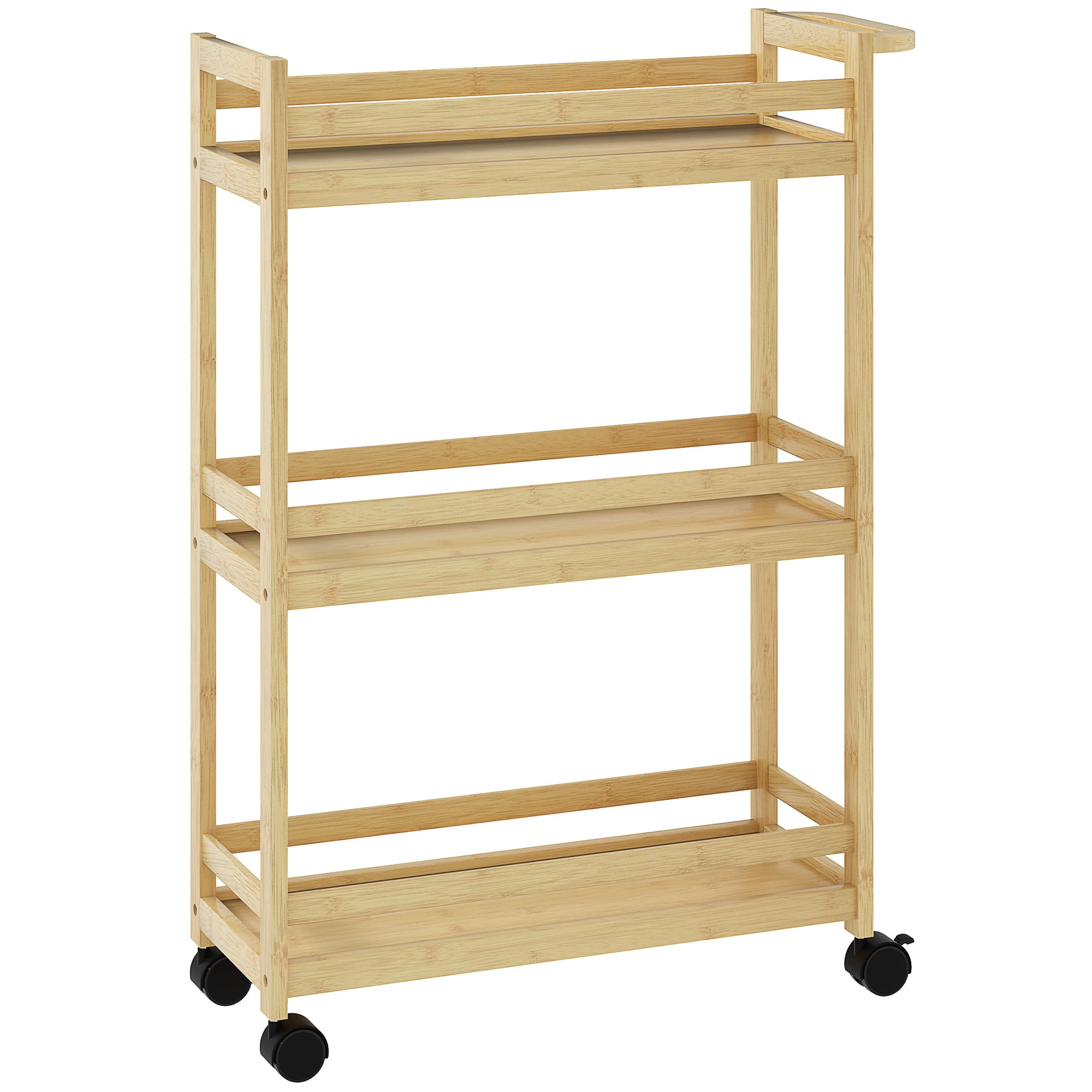 HOMCOM Étagère de rangement de salle de bain en bambou à 3 niveaux avec roulettes pour cuisine, salle de bain, salon - naturel