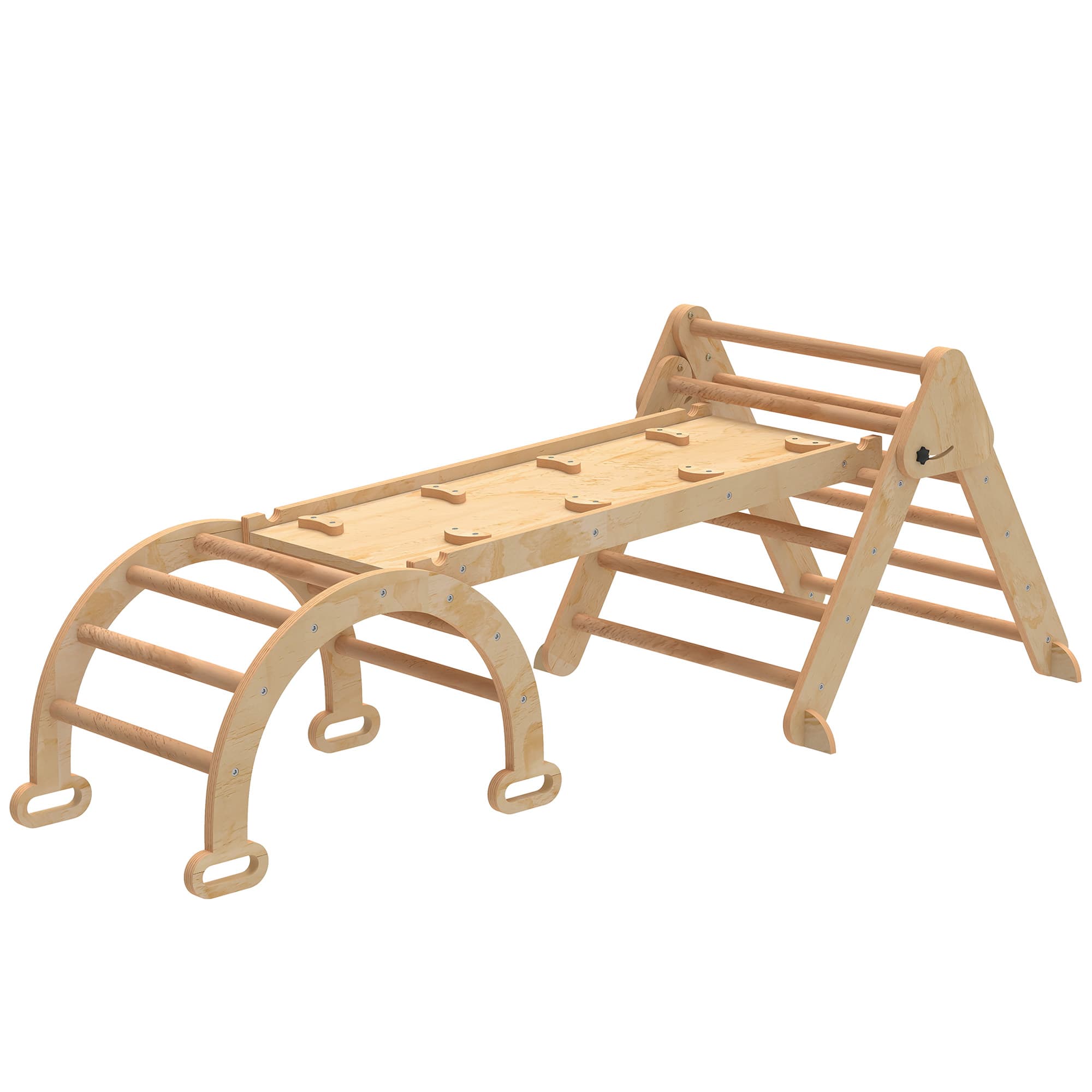 AIYAPLAY 7 en 1 Triangle d'escalade Montessori en bois pliable avec Arc et Rampe pour enfants 18-48 mois 188x70 cm Naturel