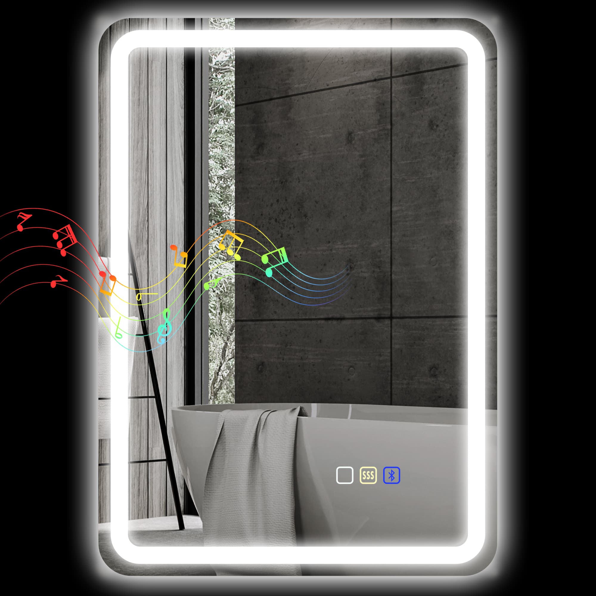 HOMCOM Miroir de Salle de Bain LED avec Bluetooth, Éclairage Réglable et Fonction Mémoire, en Verre Trempé, 70x50x3.5 cm