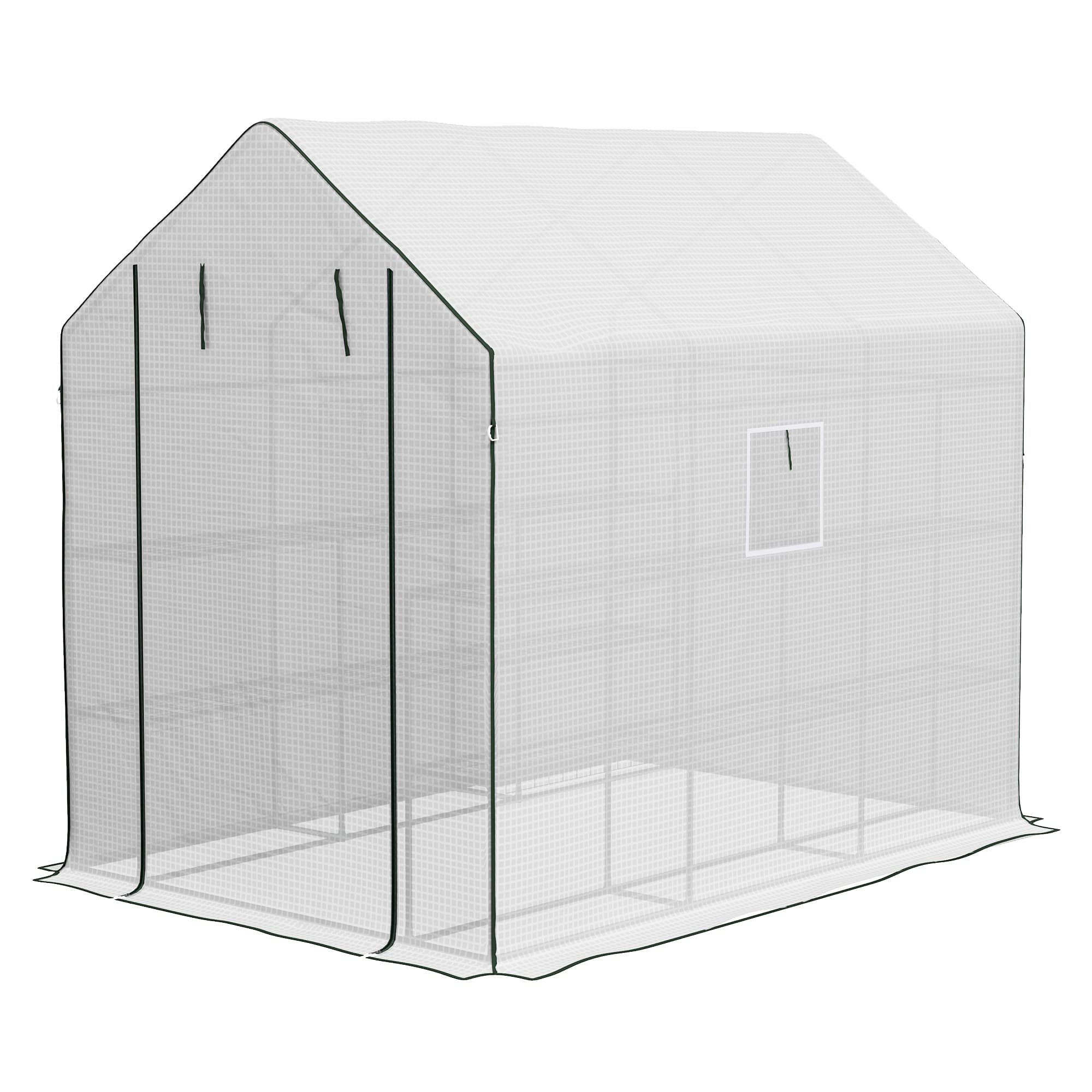 Outsunny Serre d'extérieur avec 12 étagères, porte enroulable, housse en PE et cadre en acier 140x213x190 cm Blanc