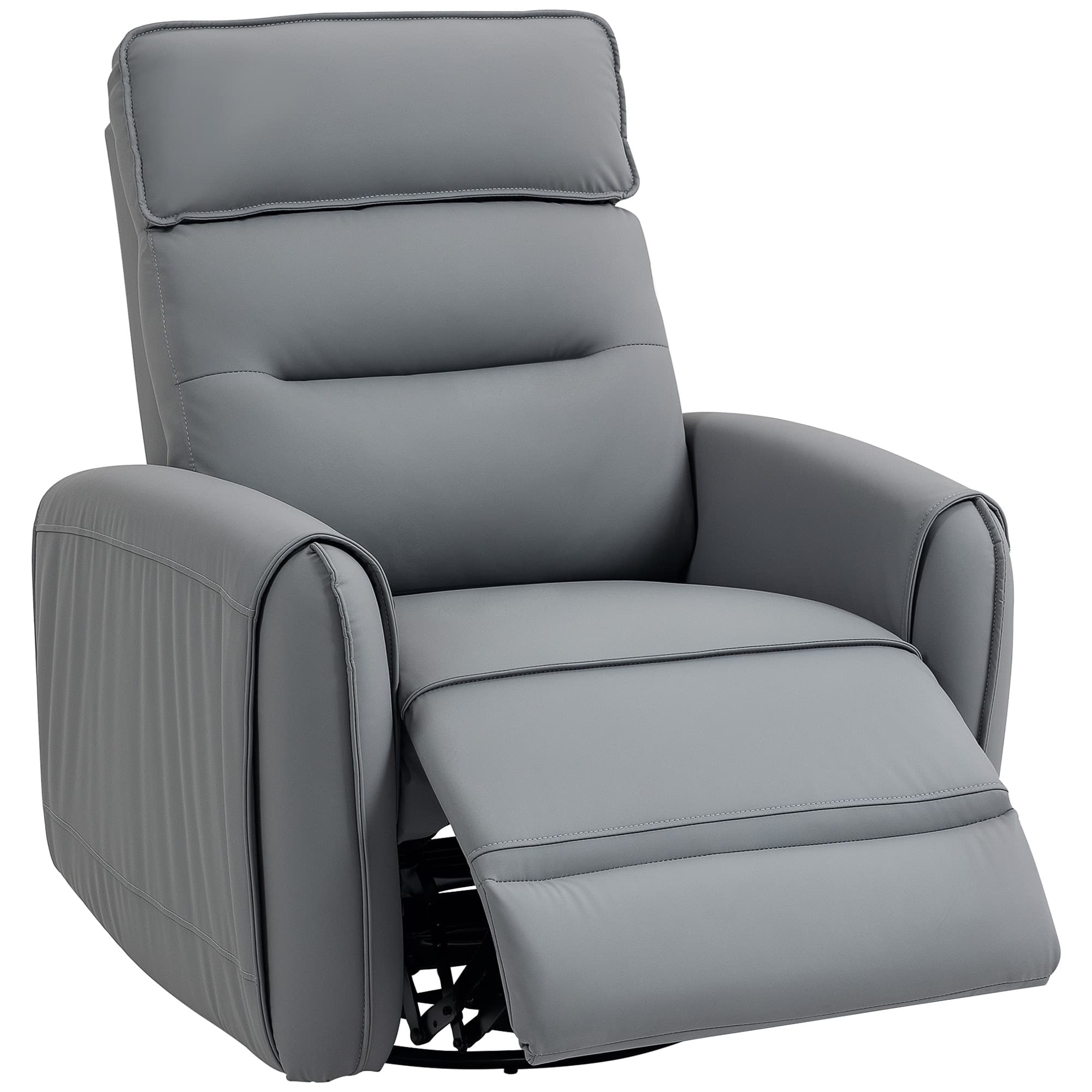 HOMCOM Fauteuil Relax Inclinable Manuel avec Repose-pieds en Tissu Effet Cuir et Base Pivotante, Gris