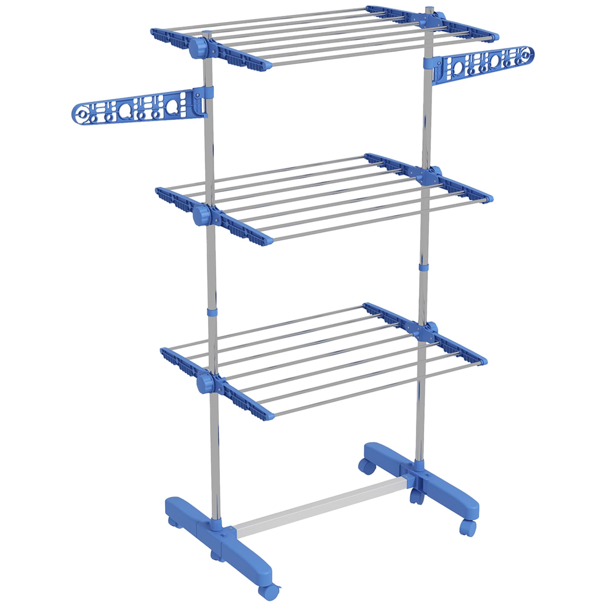 HOMCOM Étendoir Pliable 3 Niveaux Ailes Latérales Bleu Intérieur Extérieur Aosom France