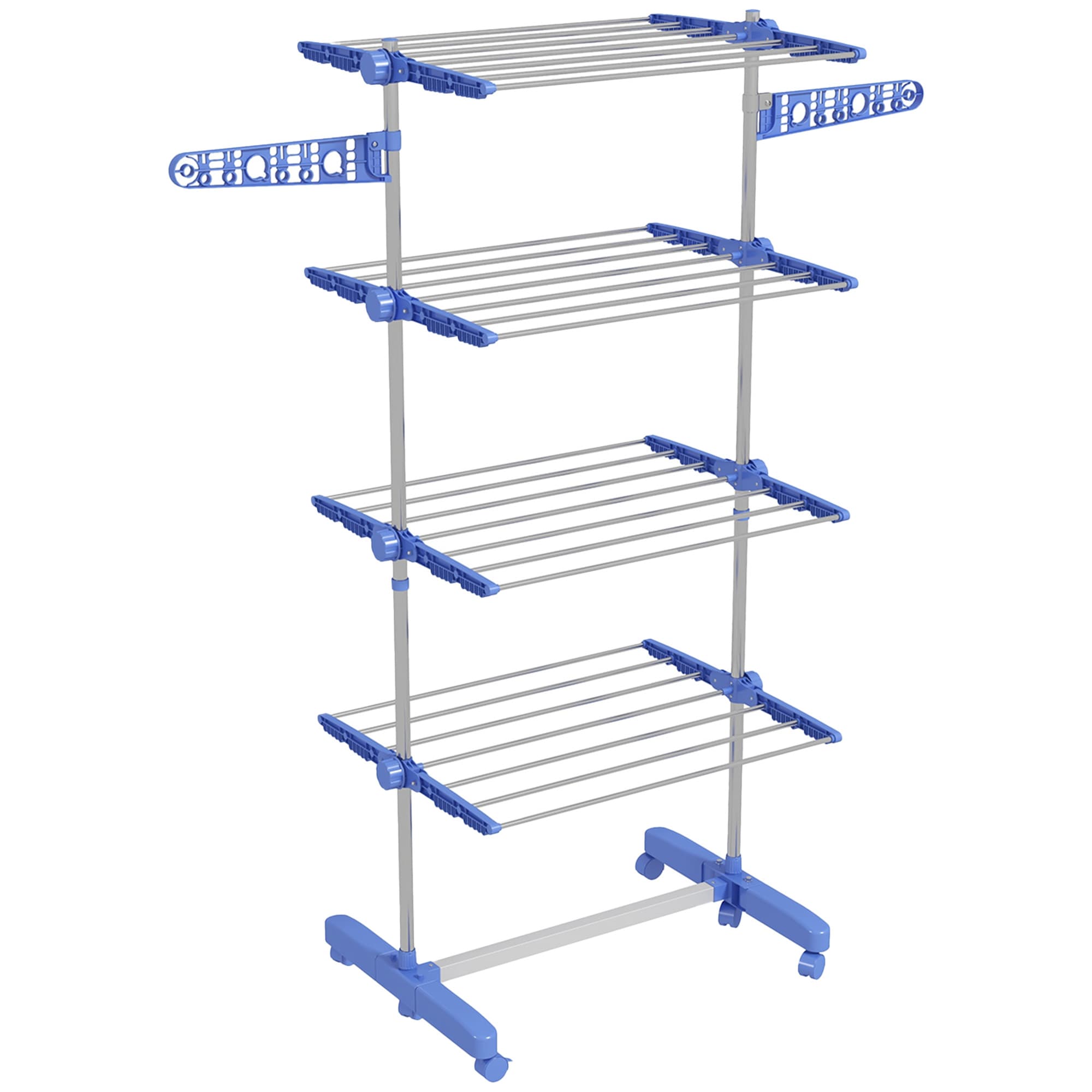HOMCOM Séchoir à Linge étendoir pliable ailes latérales utilisation intérieure et extérieure 142 x 55 x 172 cm 4 niveaux bleu