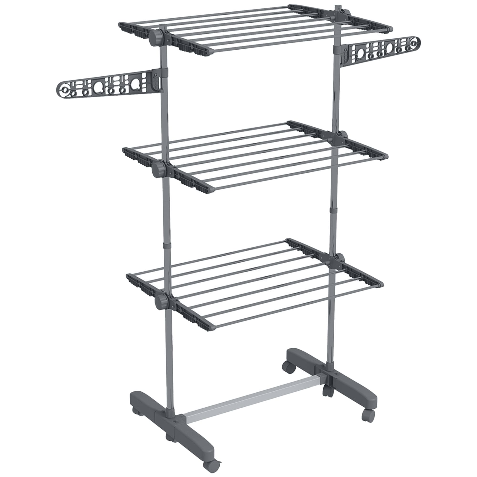 HOMCOM Étendoir Pliable 3 Niveaux Ailes Latérales Gris Intérieur Extérieur Aosom France