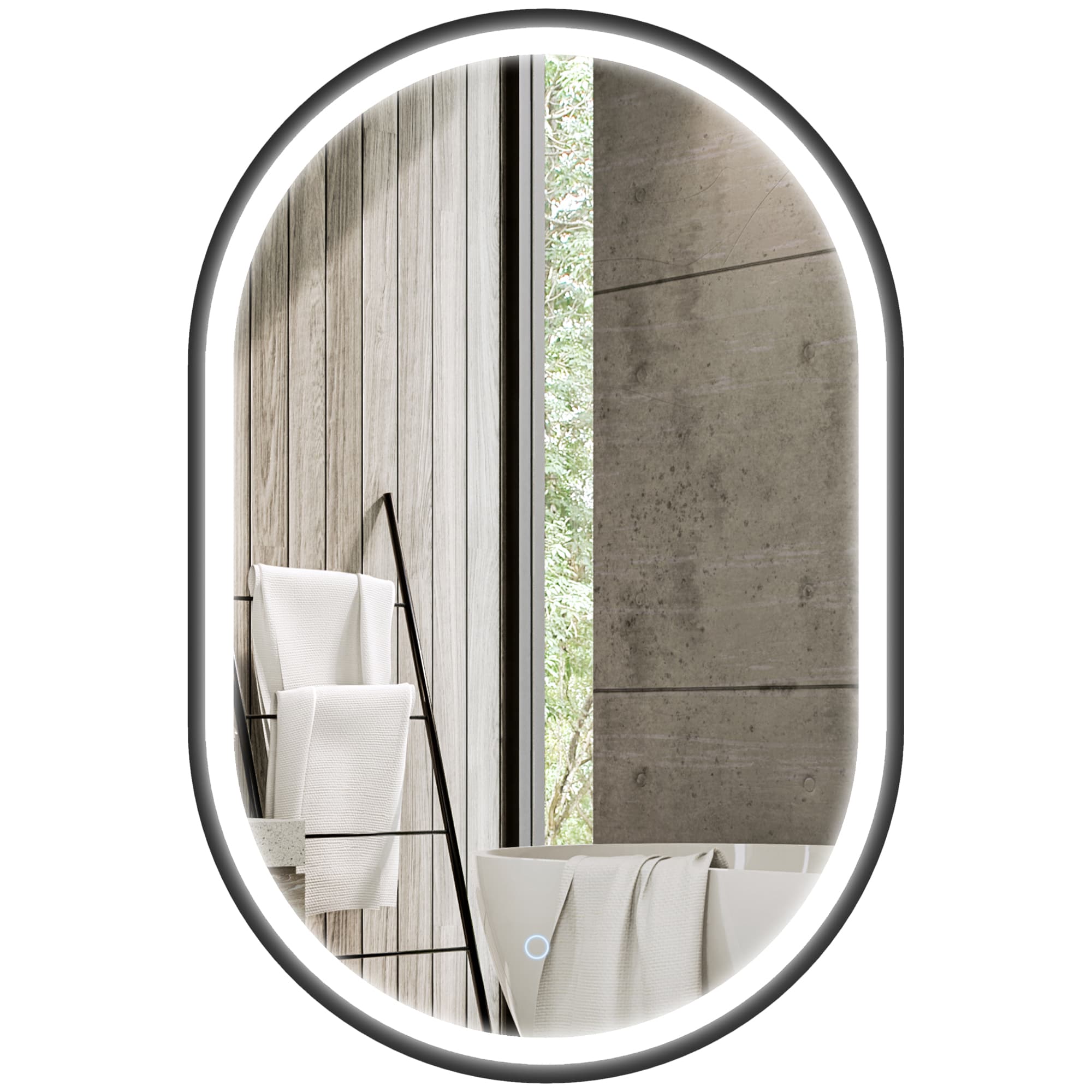 HOMCOM Miroir de Salle de Bain avec Lumière 60x90 cm Miroir Mural Ovale 3 Couleurs de Lumière Luminosité Réglable Fonction Anti-buée Noir