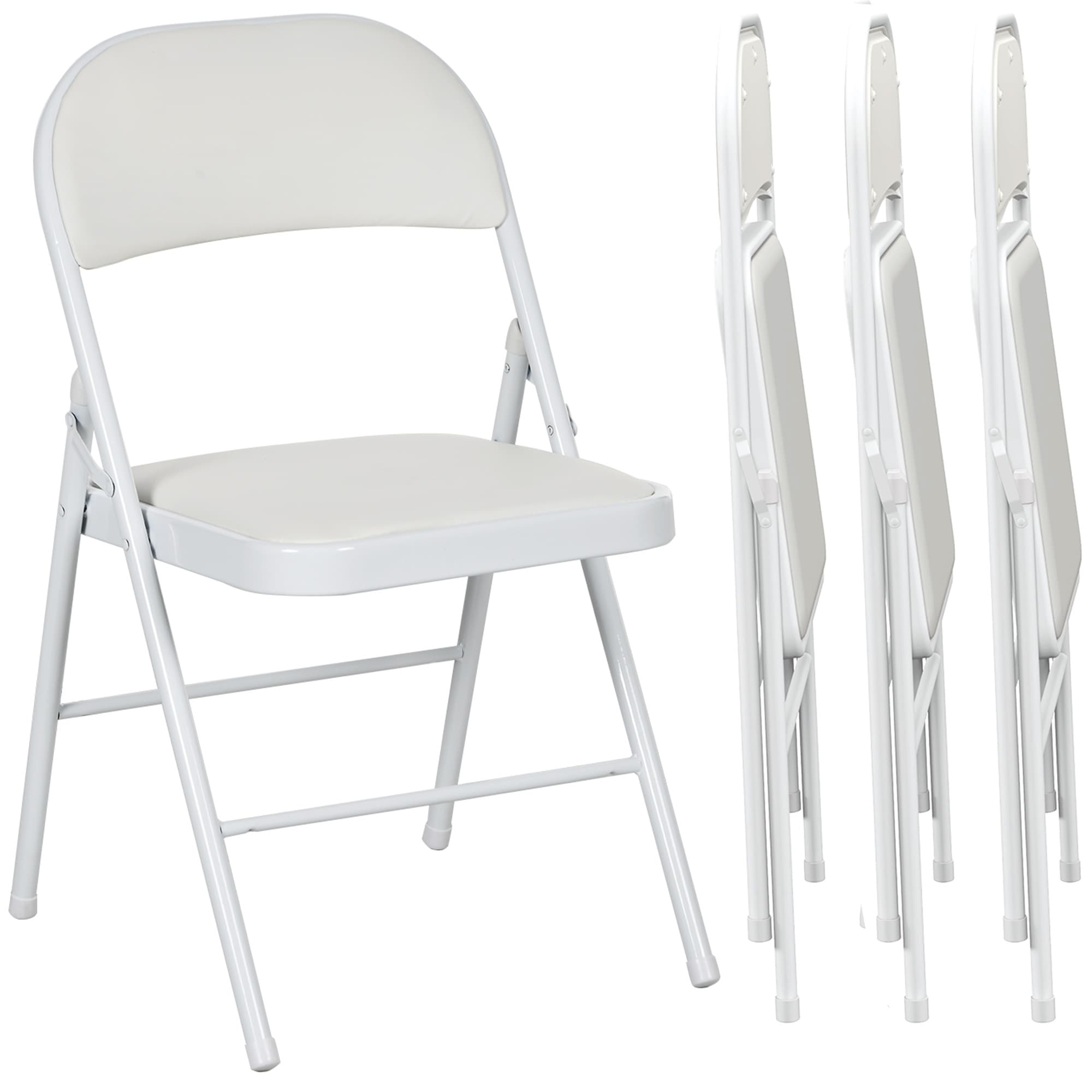 HOMCOM Lot de 4 chaises pliantes chaises de salle à manger portables cadre en acier dim. 45l x 46P x 78H cm blanc