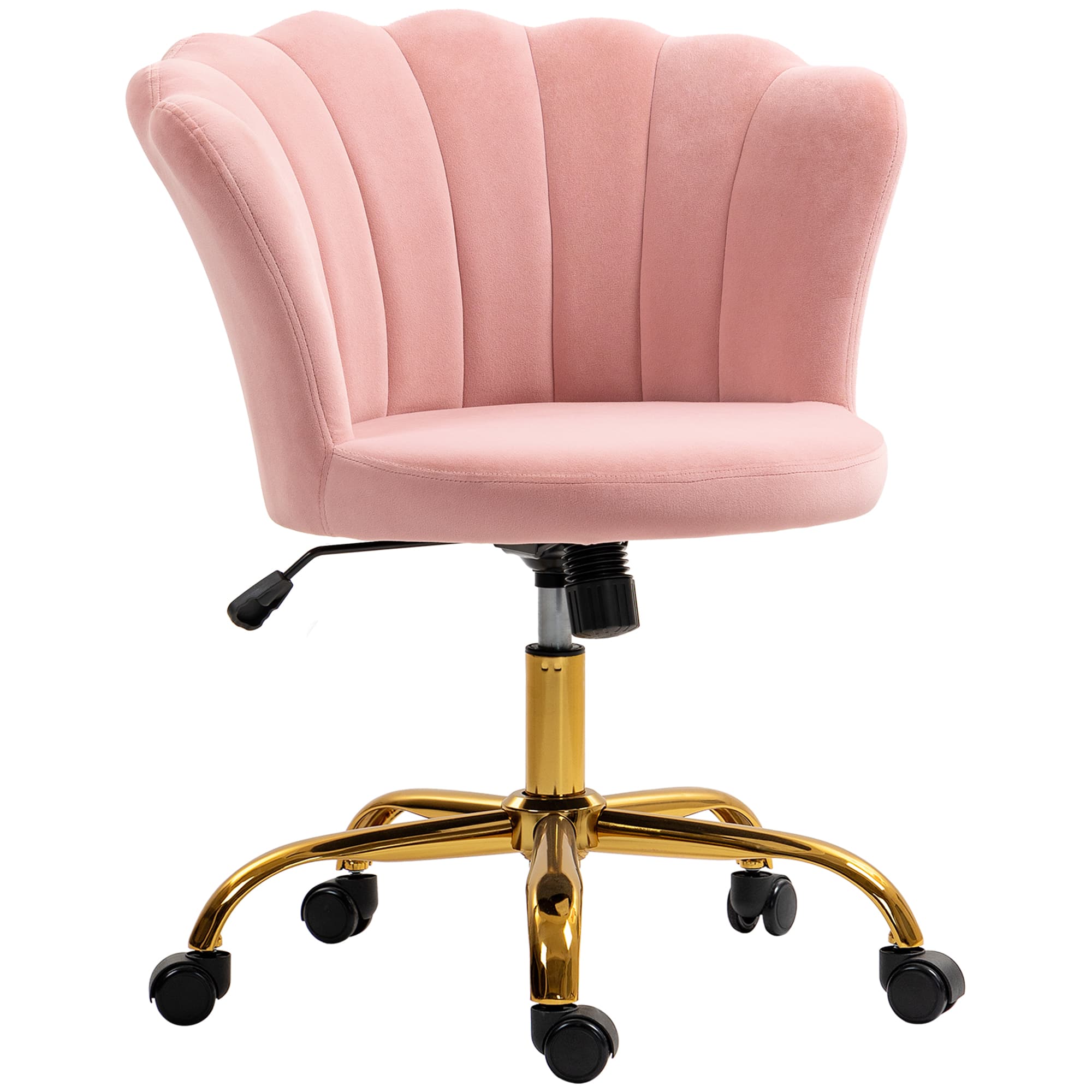 HOMCOM Chaise bureau en velours, chaise coiffeuse avec dossier en pétale, hauteur réglable, 69 x 64 x 80-90 cm, rose
