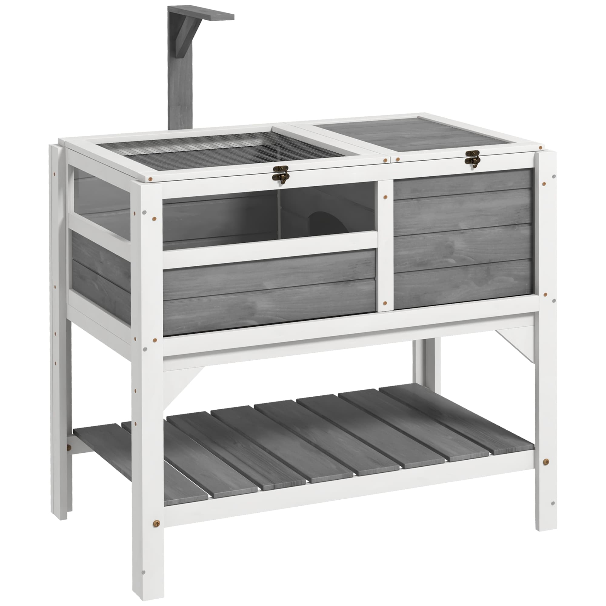PawHut Maison enclos pour tortues sur pieds avec étagère de rangement en bois massif - 84 x 51 x 103 cm