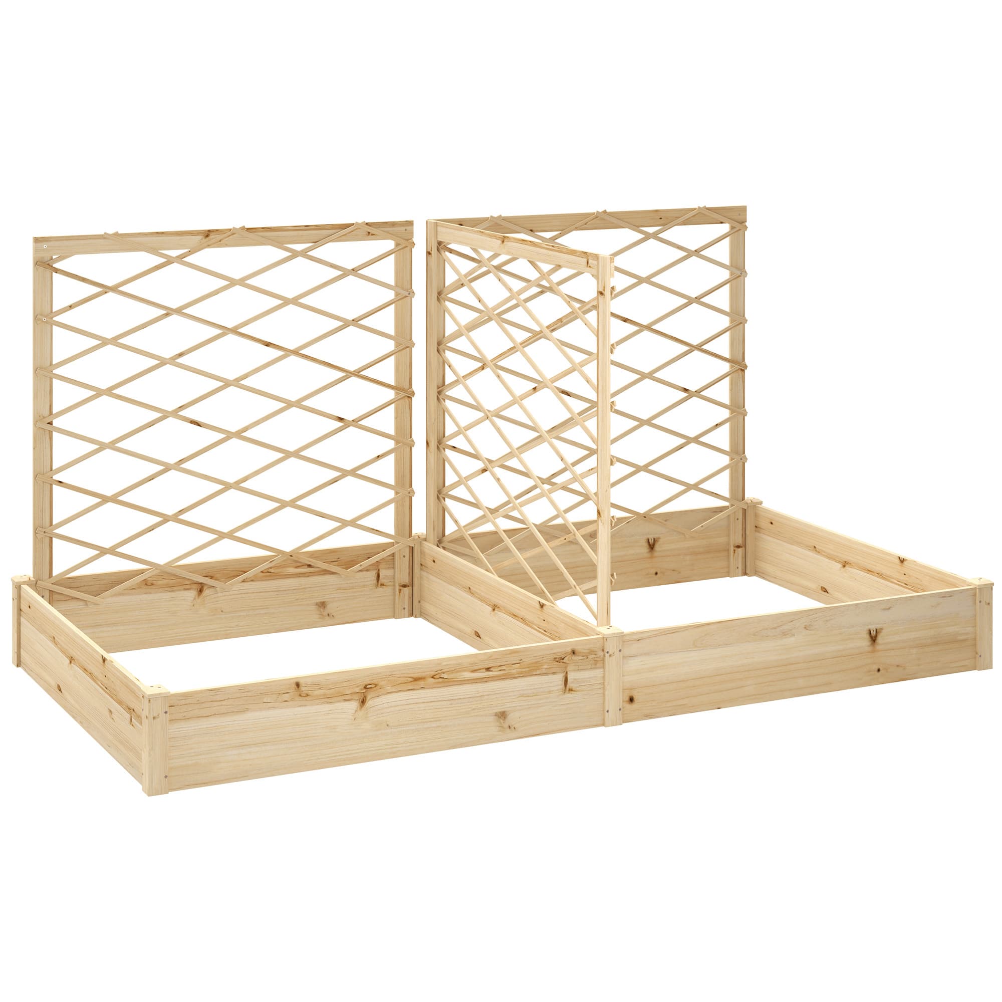 Outsunny Jardinière avec 3 treillis modulable, bac à fleurs en bois pour balcon terrasse patio, 222 x 114 x 109 cm, bois naturel
