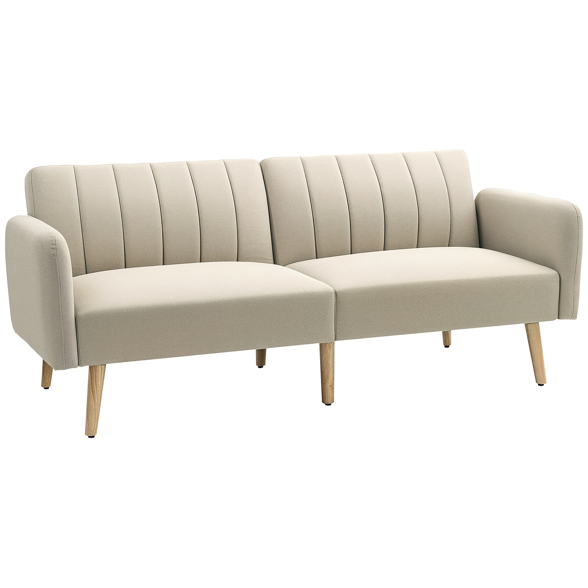HOMCOM Canapé Convertible 2 Places Design scandinave Dossier inclinable 3 Positions Pieds Bois Tissu Aspect Lin Beige