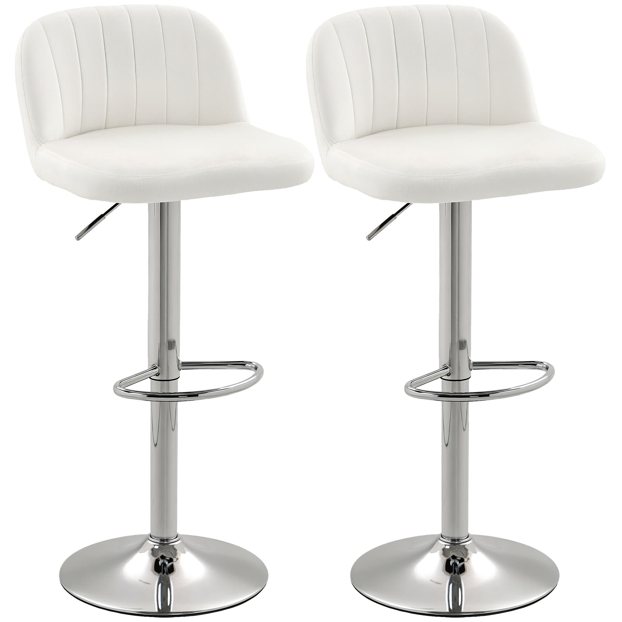 HOMCOM Lot de 2 Tabourets de Bar Tabourets Hauts de Cuisine avec Hauteur Réglable Assise Pivotante 43x45x81-101 cm Crème