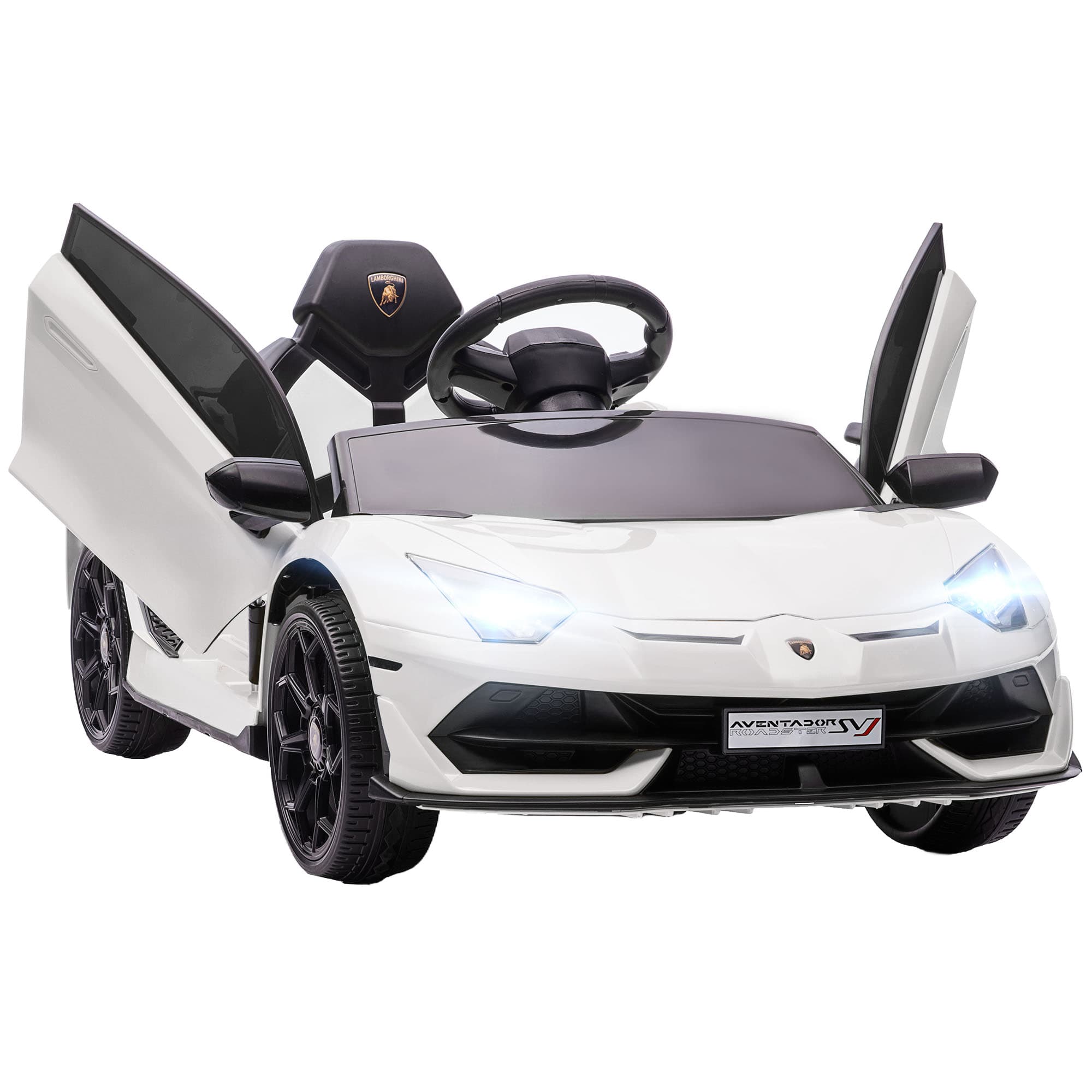 HOMCOM Voiture électrique pour enfants licence Lamborghini Aventador SVJ 12V avec portes papillon télécommande 3-5 KM/H blanc