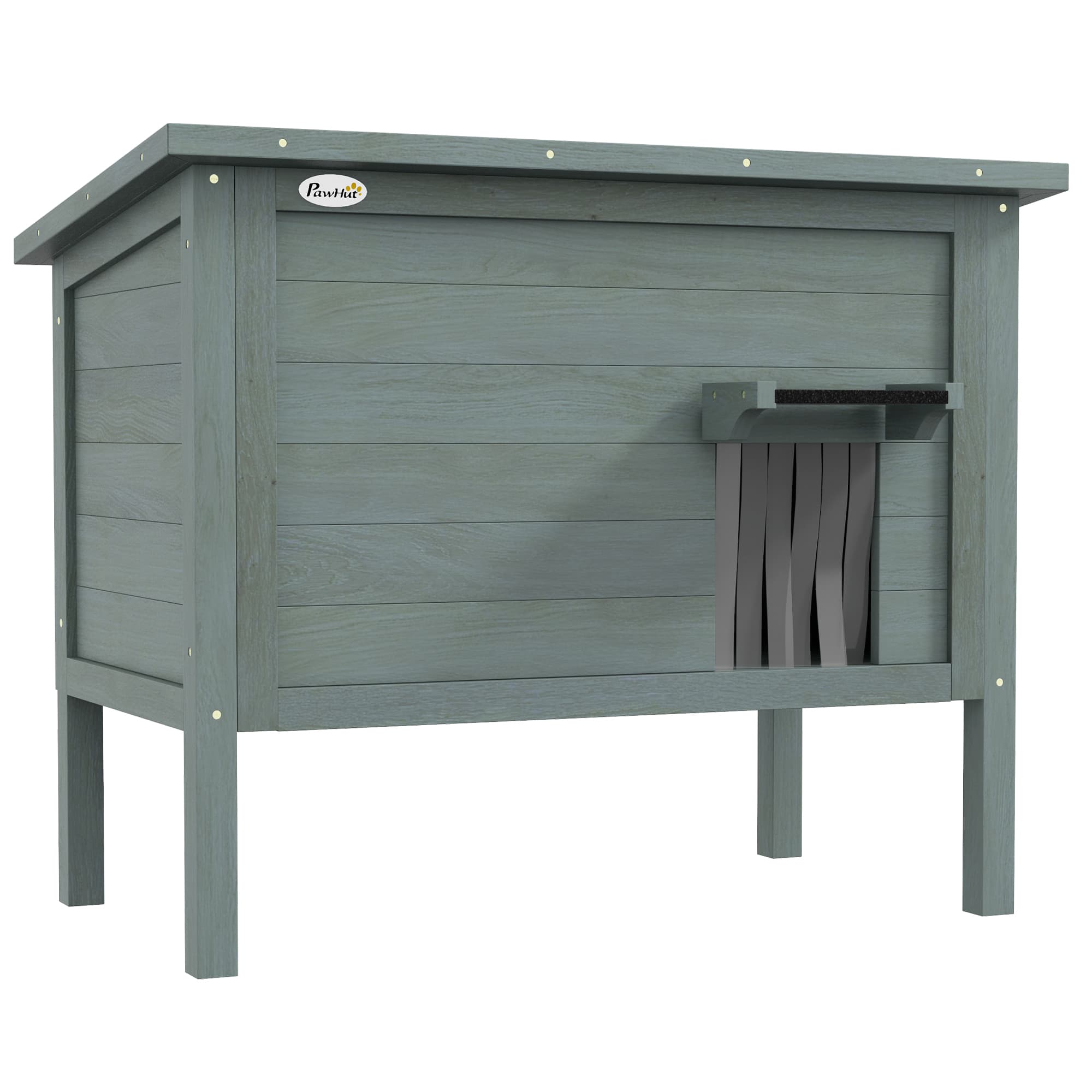 PawHut Maison pour chats niche d'extérieur en bois surélevée avec toit ouvrable isolée 85 x 50 x 68,5 cm gris foncé et noir