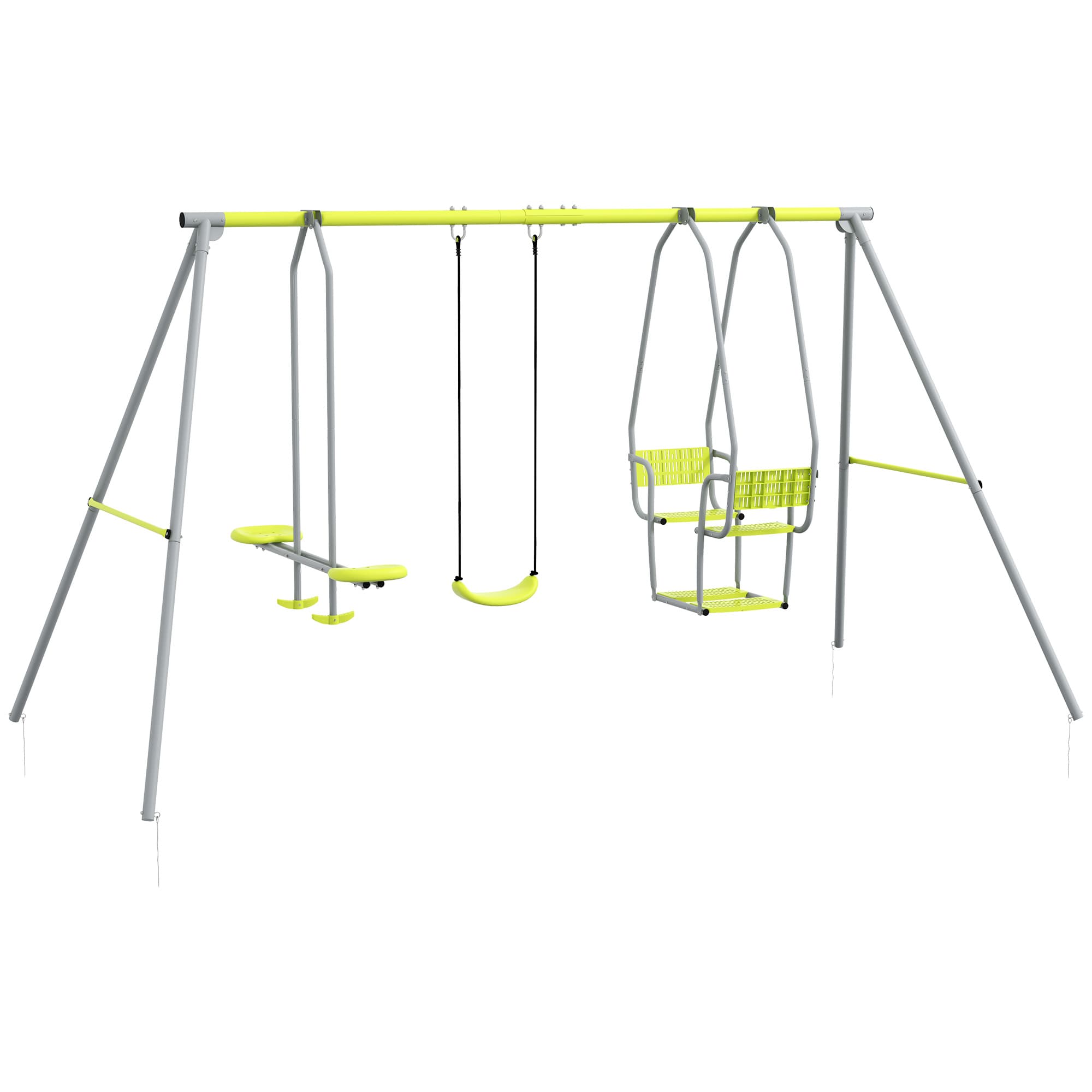 Outsunny 3 en 1 balançoire portique enfant avec 2 face à face et 1 siège de balançoire charge max. 225 kg vert