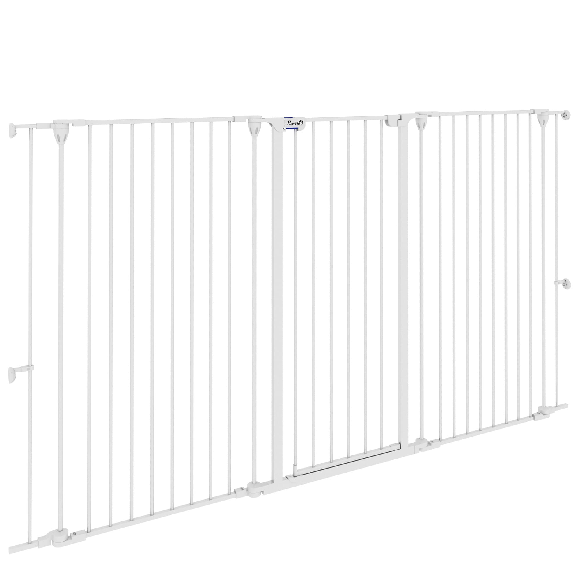 PawHut Barrière pour chien en acier à 3 panneaux pliante double verrouillage et porte intégrée pour porte et escalier blanc