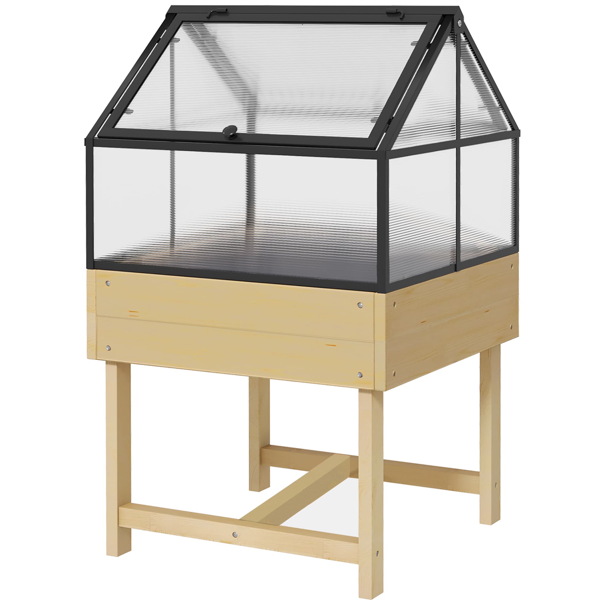 Outsunny Mini Serre sur Pieds dim. 60L x 57l x 103H cm double toit ouvrable Panneaux de Polycarbonate, acier, Bois Sapin traité