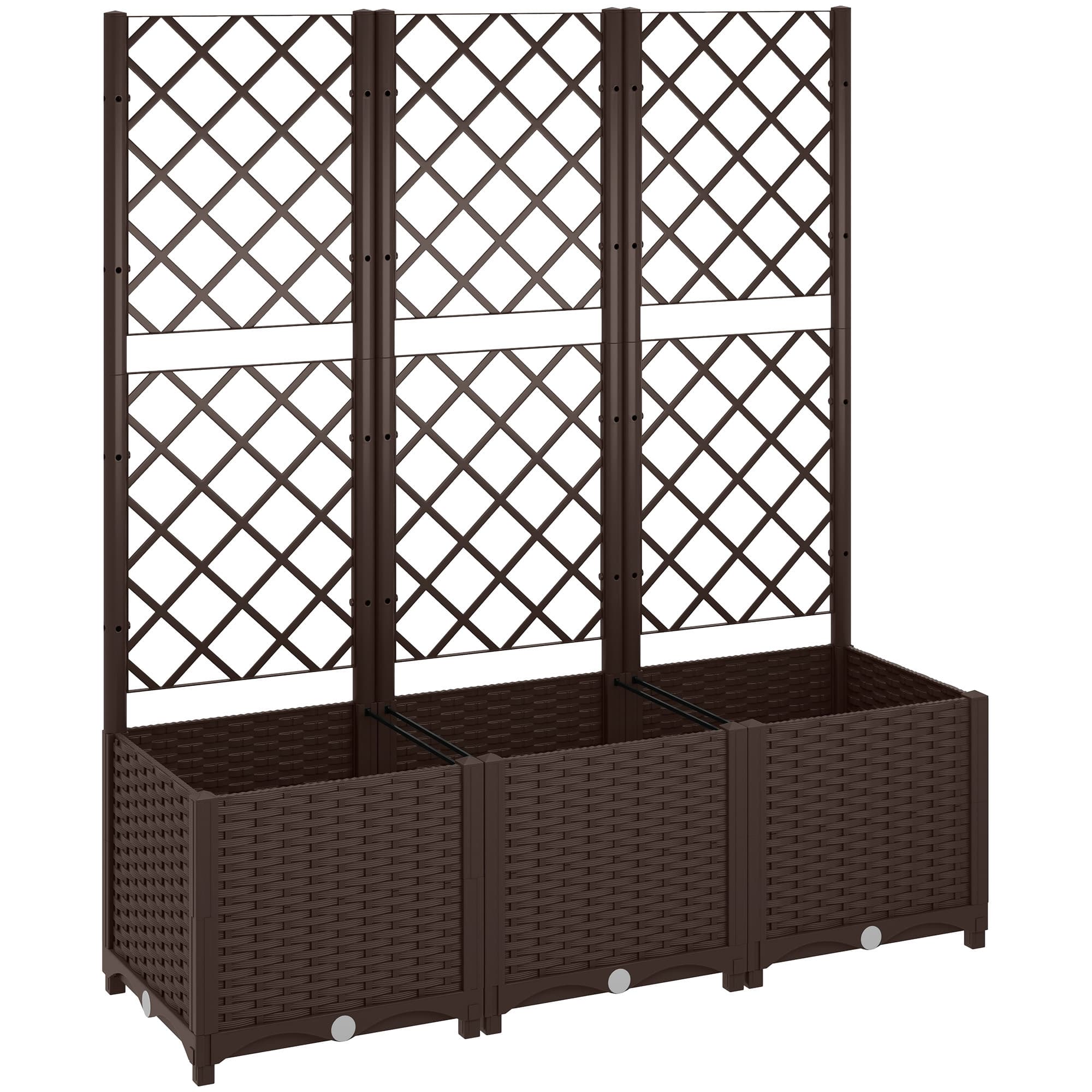 Outsunny Jardinière avec treillis lit surélevé de jardin jardinière extérieure avec 8 trous de drainage 120 x 40 x 135 cm marron