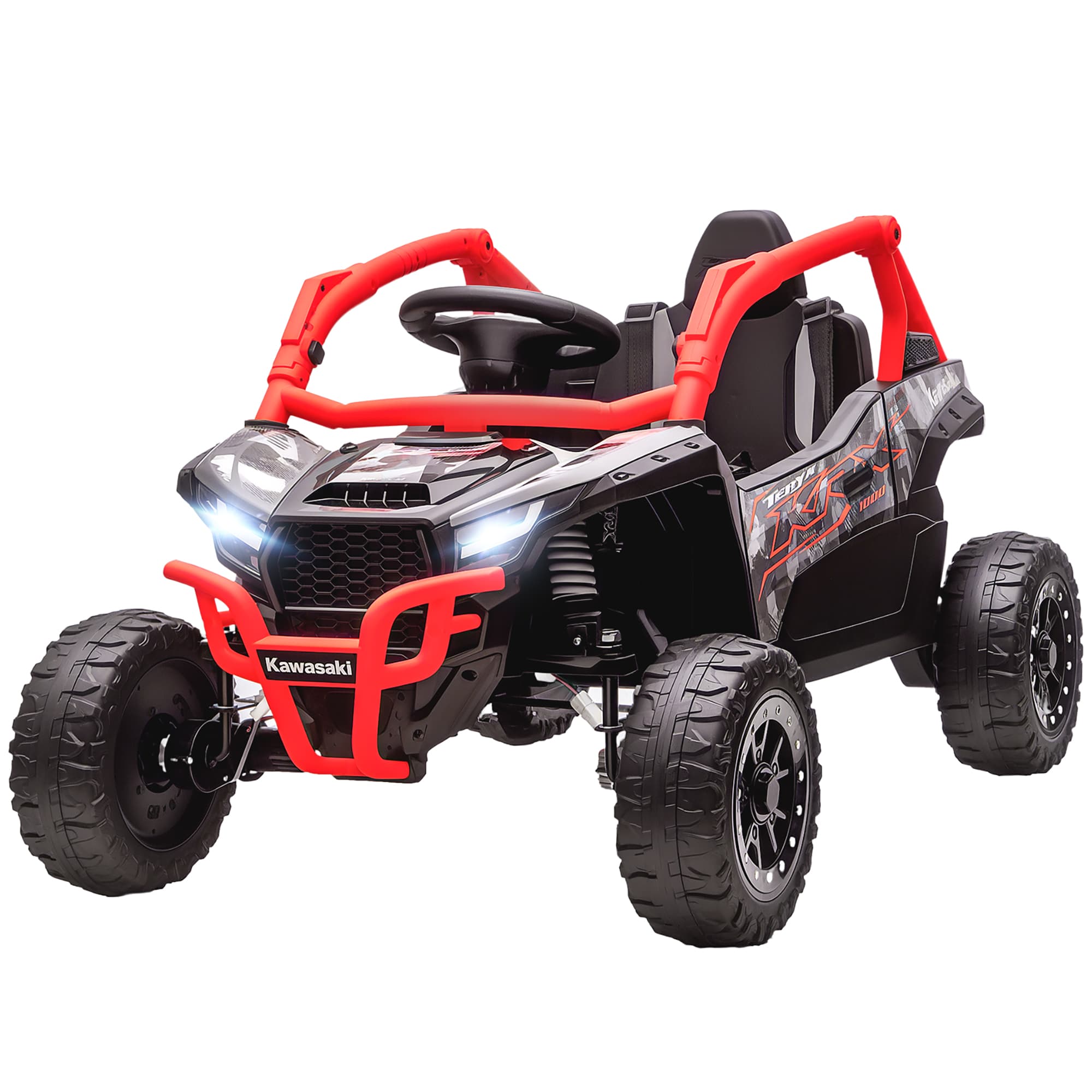 AIYAPLAY Voiture Électrique pour Enfants 12V sous Licence Kawasaki Teryx KRX 1000 Télécommande Suspension Arrière Rouge
