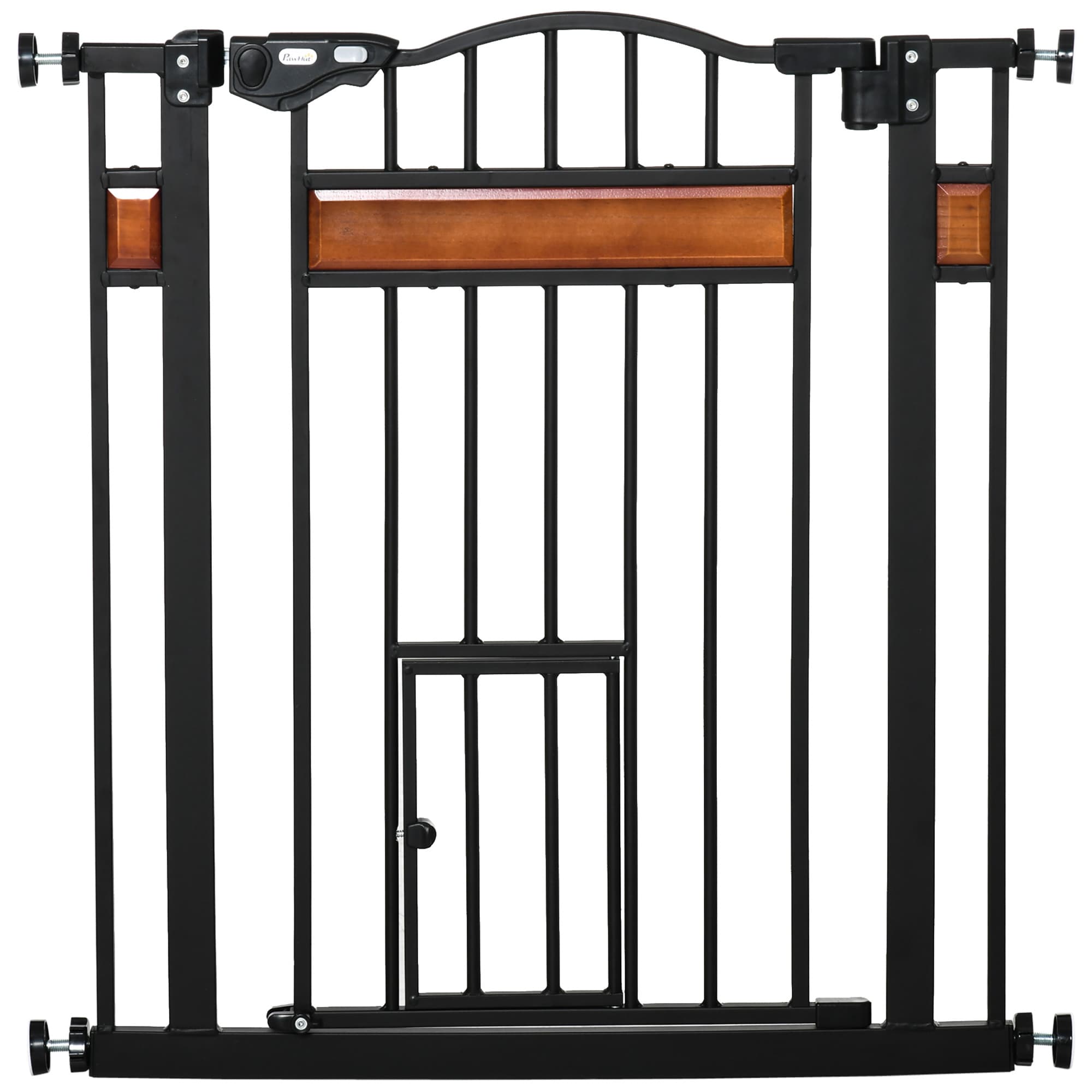 PawHut Barrière de sécurité pour animaux système de double verrouillage sans perçage 74 à 80 cm acier bois de pin noir