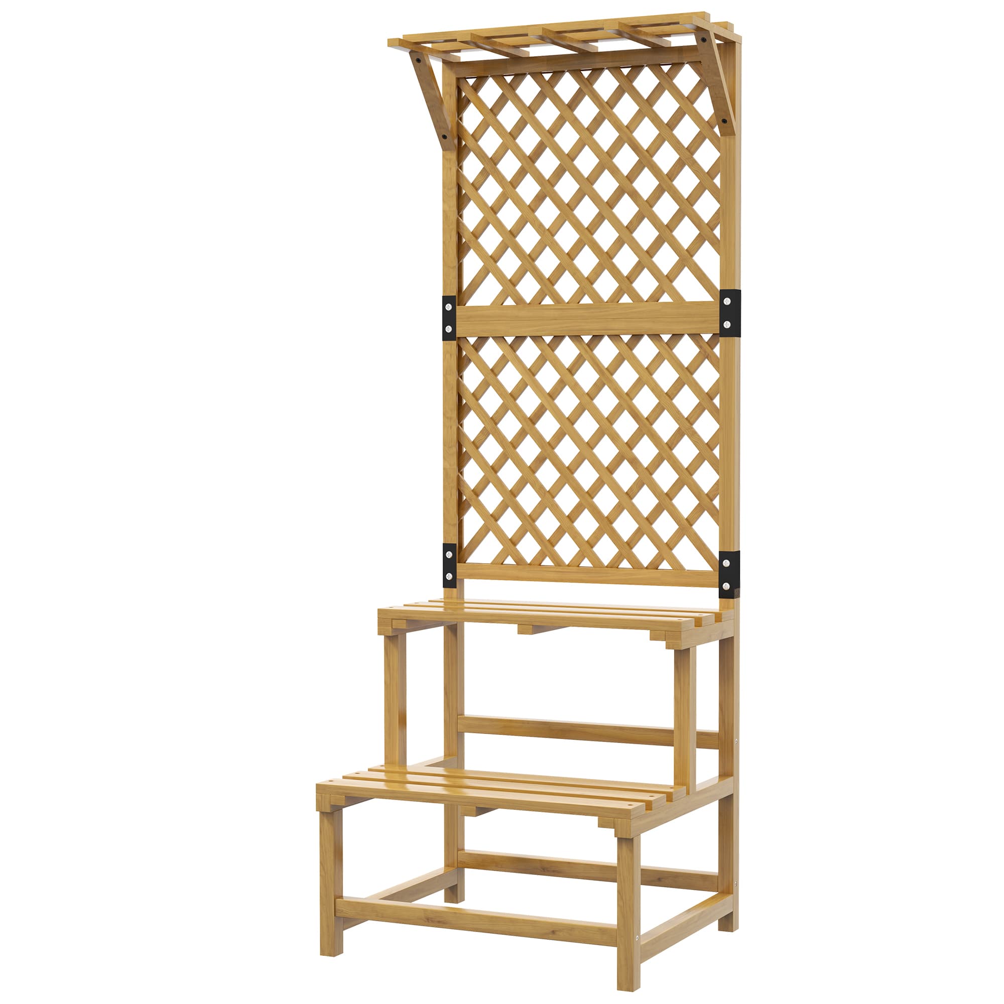 Outsunny Support plantes intérieur porte plante intérieure à deux niveaux avec treillis 60 x 50 x 166 cm en bois massif jaune