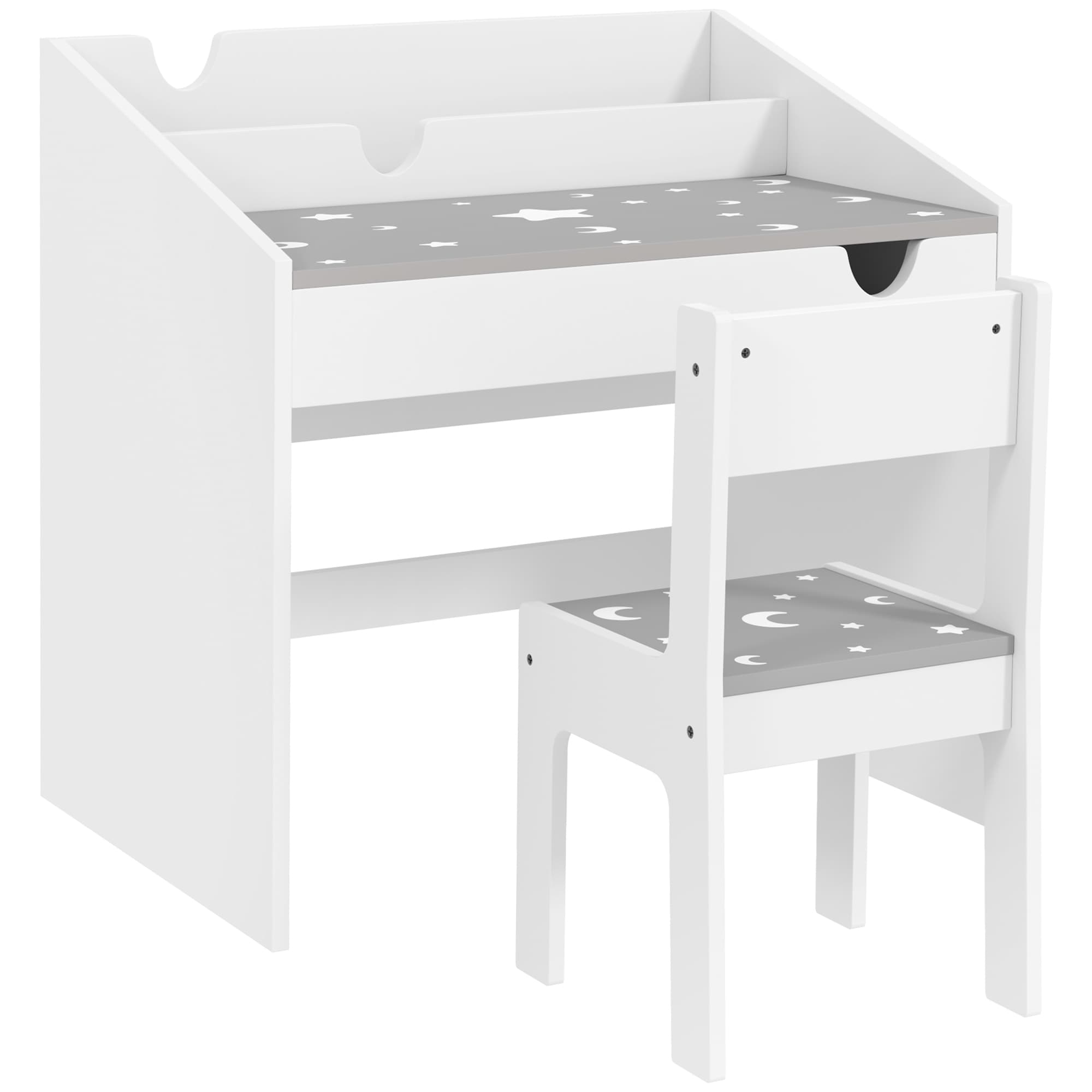 AIYAPLAY Ensemble Bureau et chaise pour enfants, avec rangement, tiroir coulissant, pour les 3-6 ans, motif étoilé - Gris