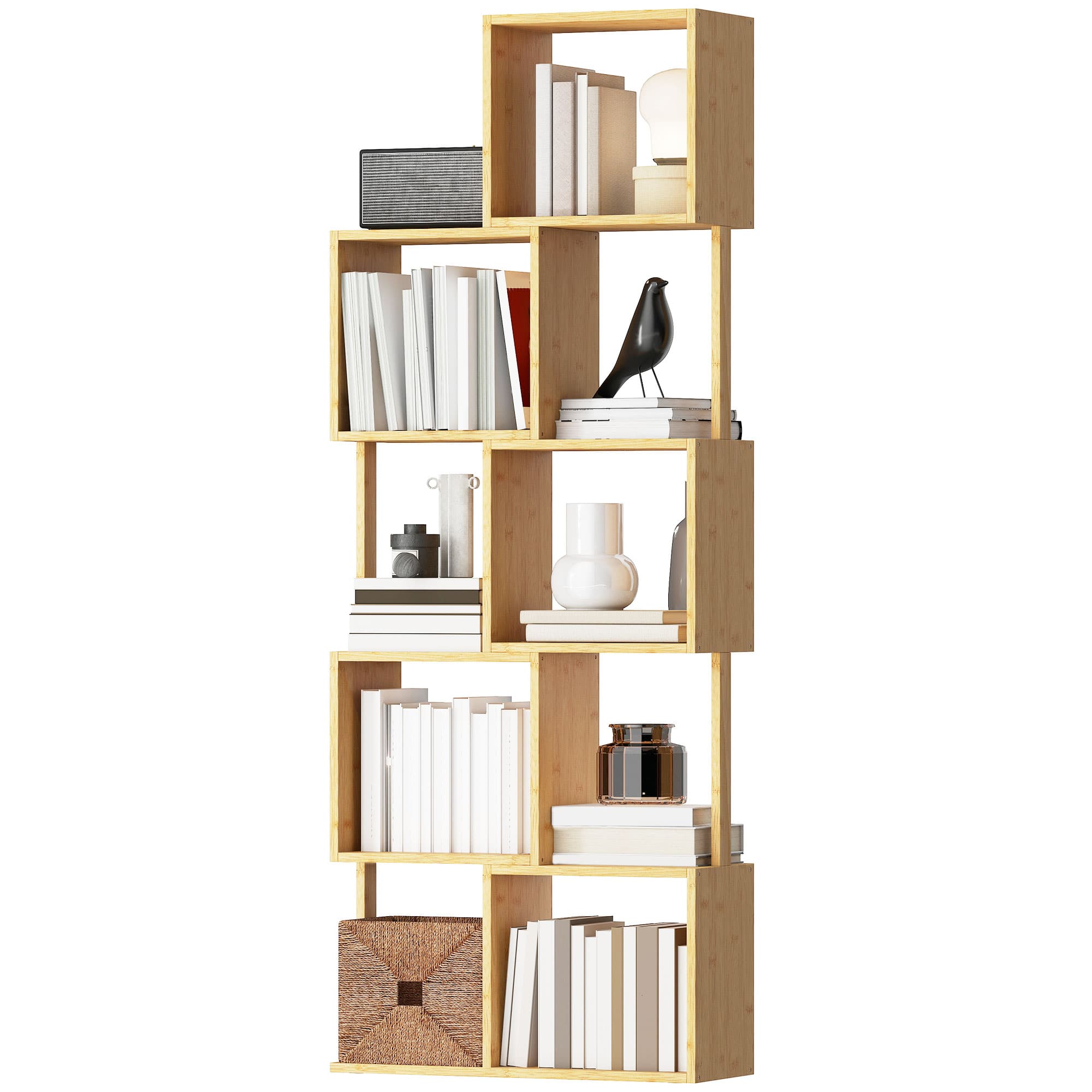 HOMCOM Bibliothèque Moderne Asymétrique à 5 Niveaux en Bambou, 62.5 x 23 x 165 cm, Couleur Bois Naturel