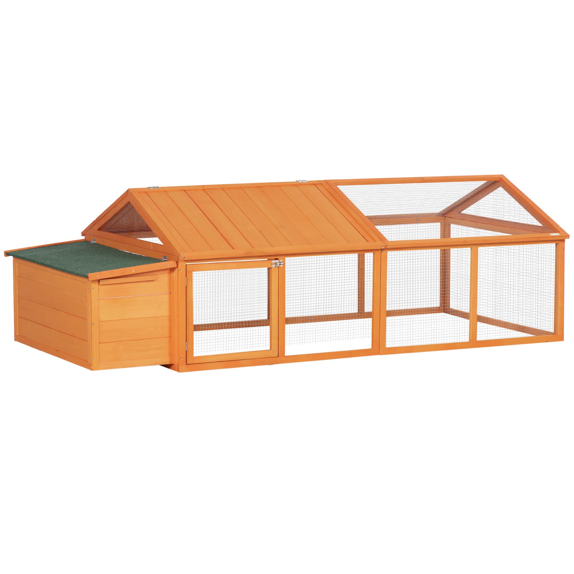 PawHut Poulailler pour poules cage à poule avec nichoir porte et toit ouvrable pour 4 et 8 poules 240 x 112,5 x 76 cm orange
