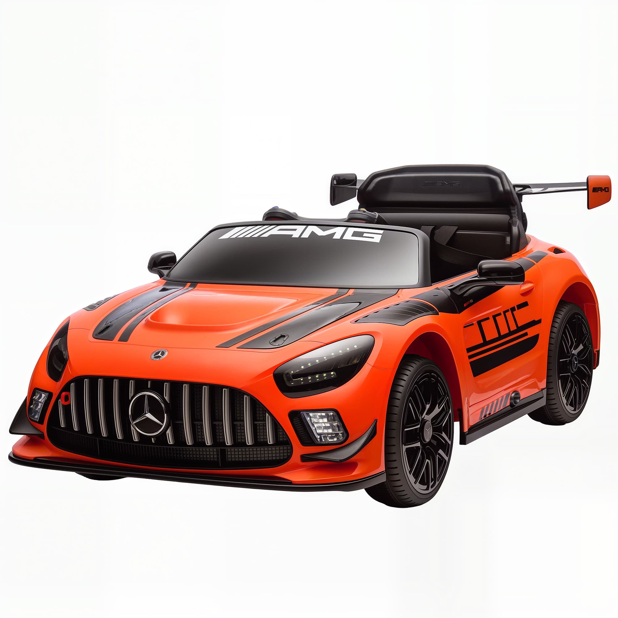 AIYAPLAY Voiture Électrique Enfants 3-8 Ans Mercedes-AMG 12V avec Télécommande, Feux LED, Roulettes de Transport, Orange