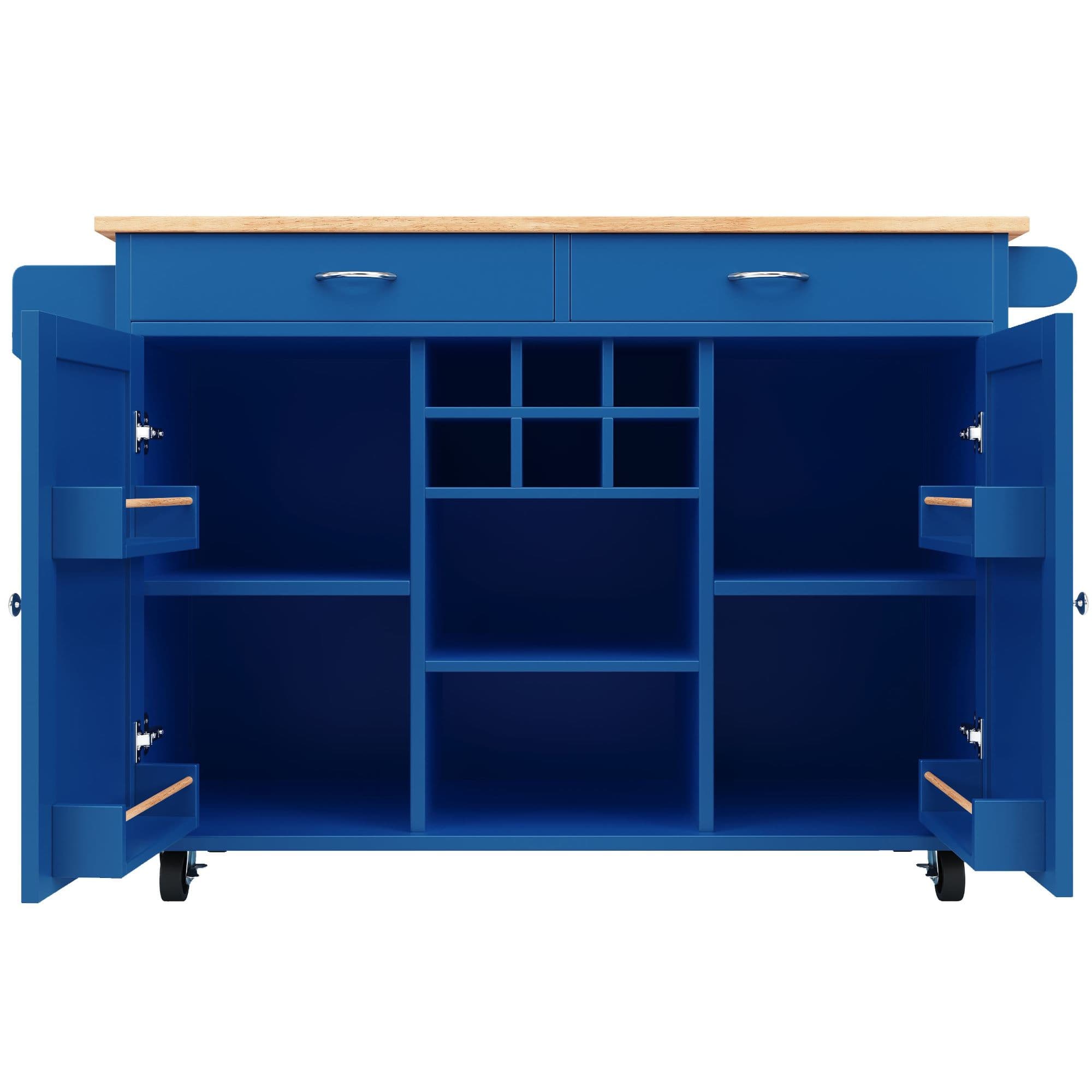 Îlot de cuisine moderne, table à manger multifonctionnelle avec espace de rangement, 102x45x92 cm, Bleu