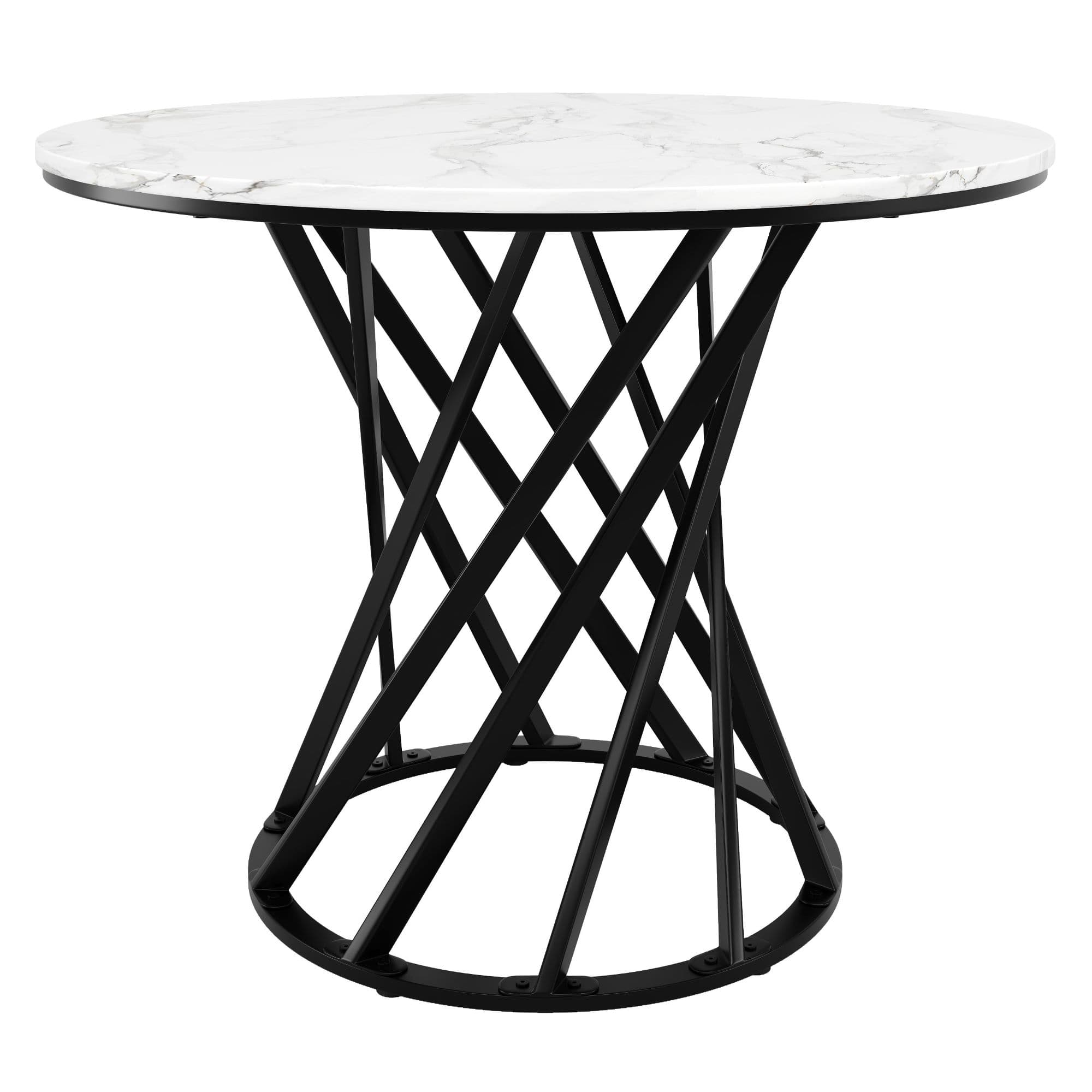 Table ronde, table de cuisine avec plateau en MDF et pieds en métal, 80x80x76 cm, Blanc+Noir