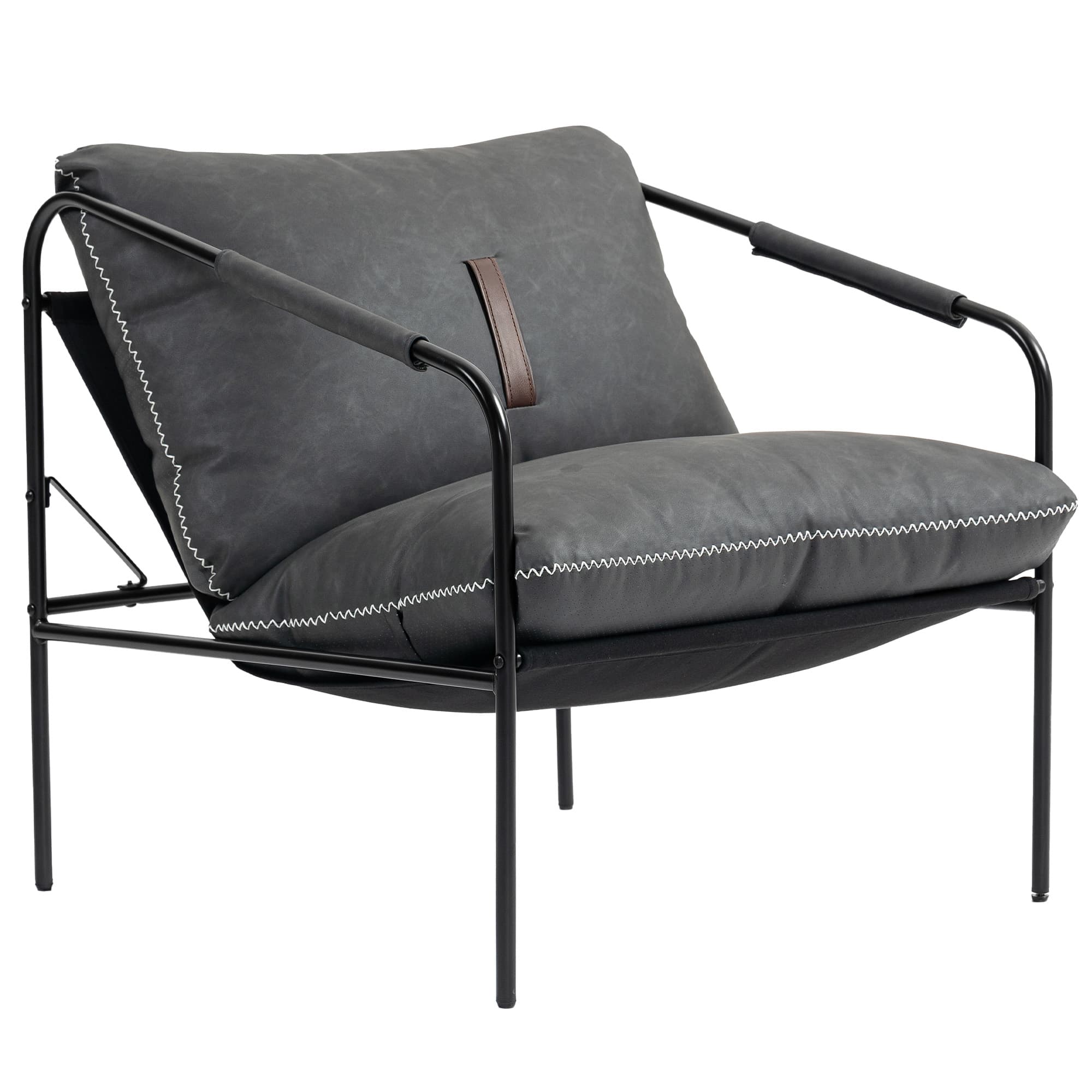 HOMCOM Fauteuil de Salon Moderne Fauteuil de Lecture Revêtu de Cuir Synthétique Housses de Coussin Amovibles Gris charbon
