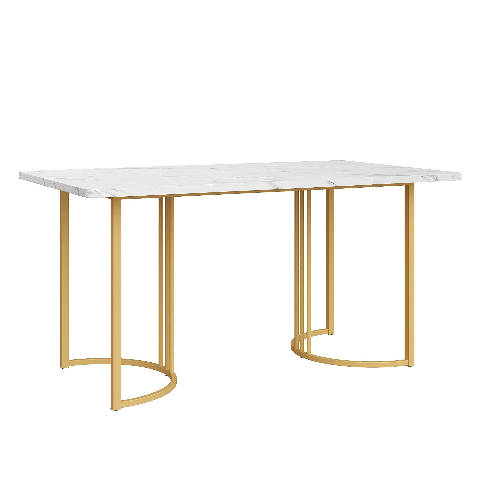 Table de cuisine rectangulaire avec piètement métallique solide, 140x80x75 cm, Blanc
