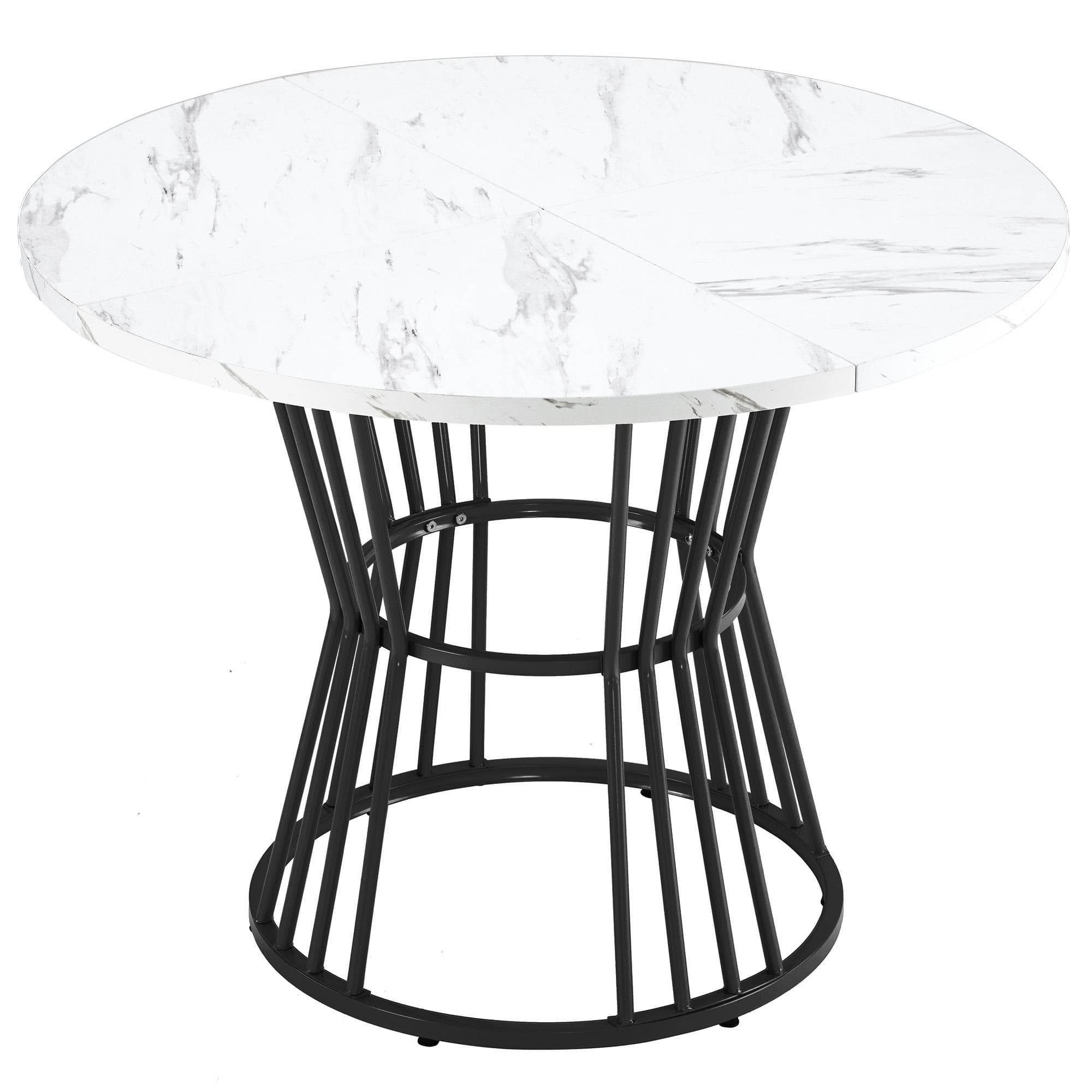 Table à manger ronde moderne, plateau en MDF avec structure métallique, 100x100x75 cm, Blanc+Noir