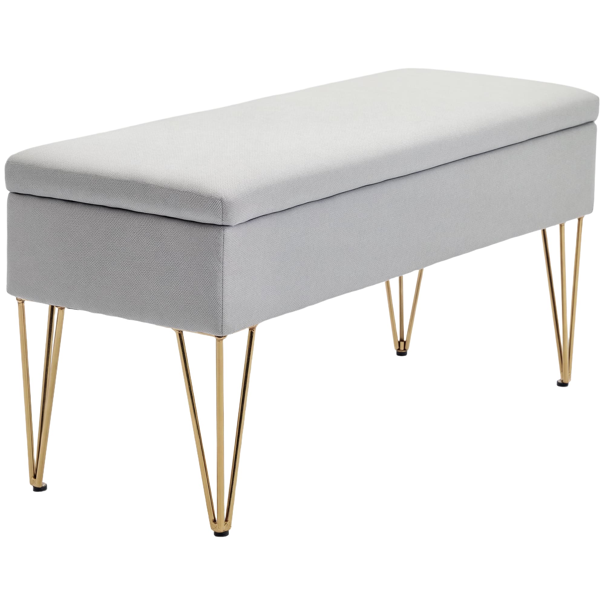 HOMCOM Banc de bout de lit avec coffre en tissu et pieds en acier, 100x40x49 cm, Gris clair