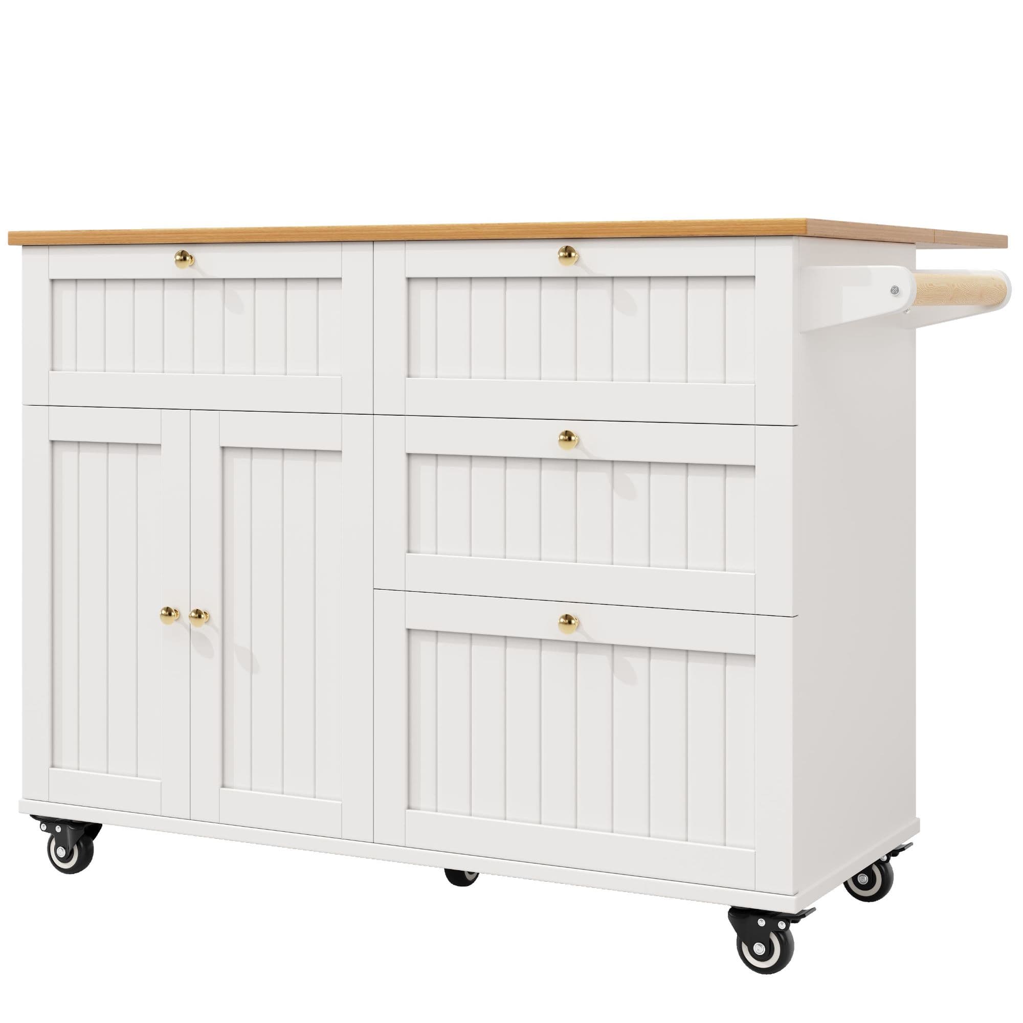 Îlot de cuisine avec plateau rabattable, table à manger multifonction avec espace de rangement, 133x37,3/70x88 cm, Blanc