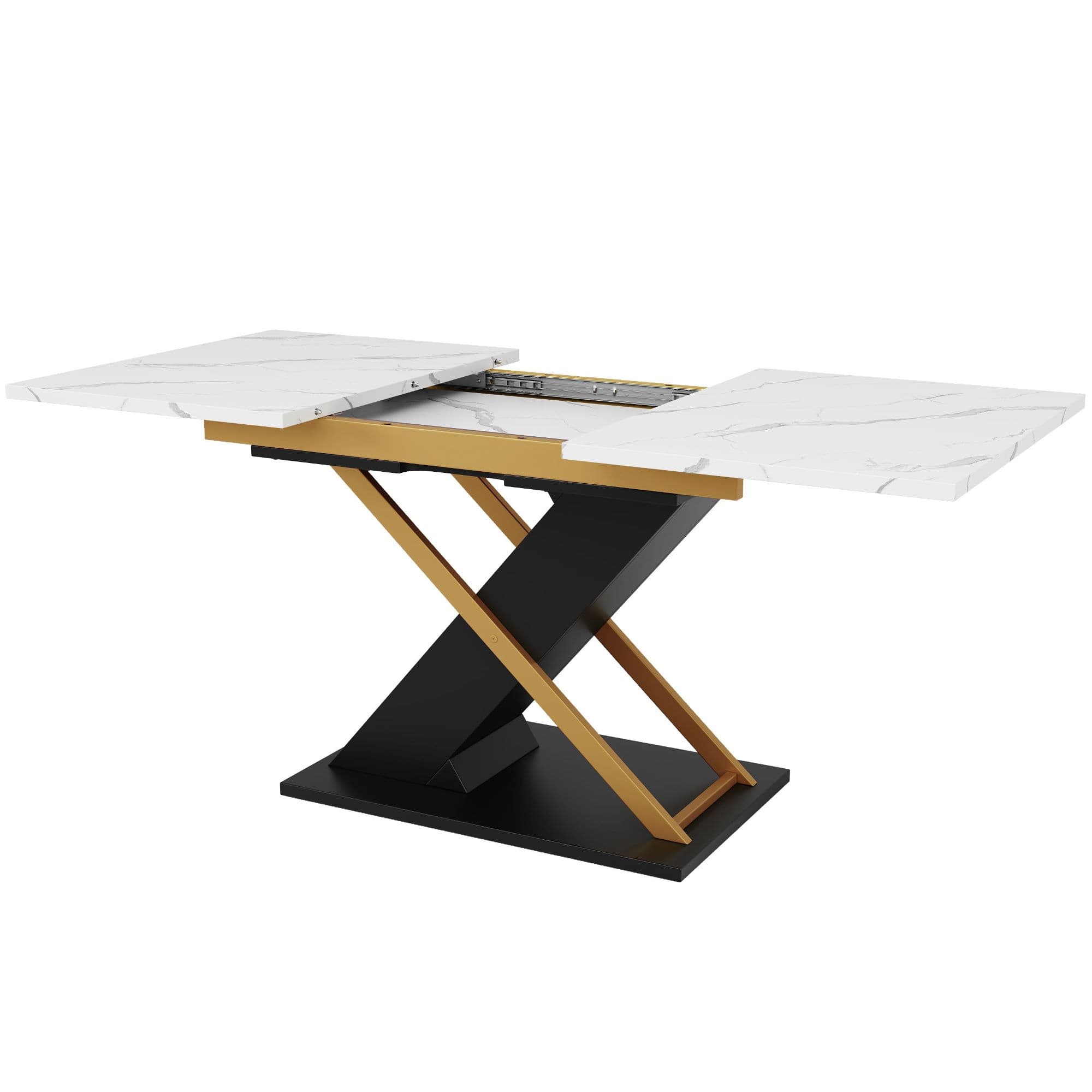 Table à manger extensible, table cuisine-séjour avec pieds croisés, 120-160x80x75,4 cm, Blanc+Noir