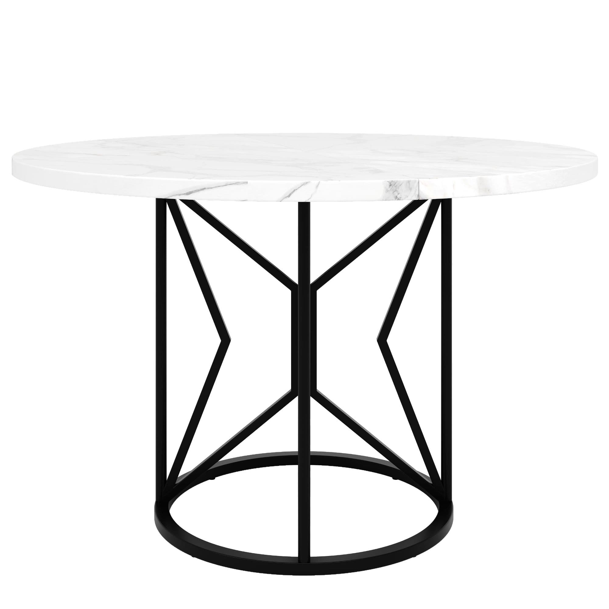 Table à manger ronde en MDF, pieds en métal, 100x100x76 cm, Blanc+Noir