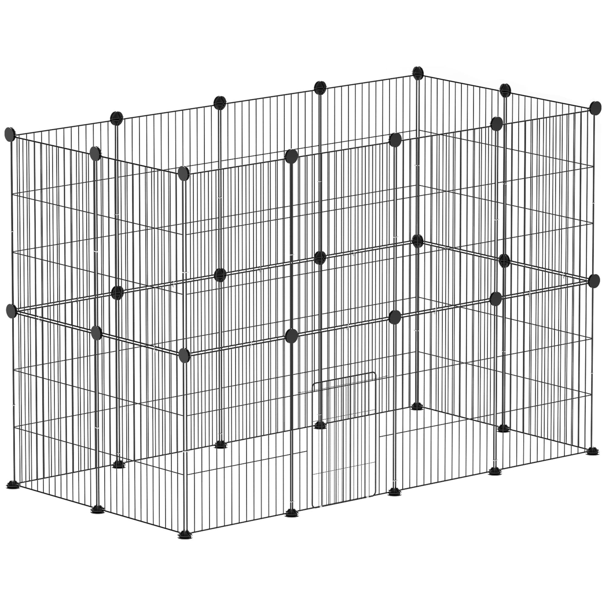 PawHut Enclos pour animaux parc pour petits animaux modulable 24 panneaux pour lapins grillagés en acier 120 x 60 x 80 cm noir