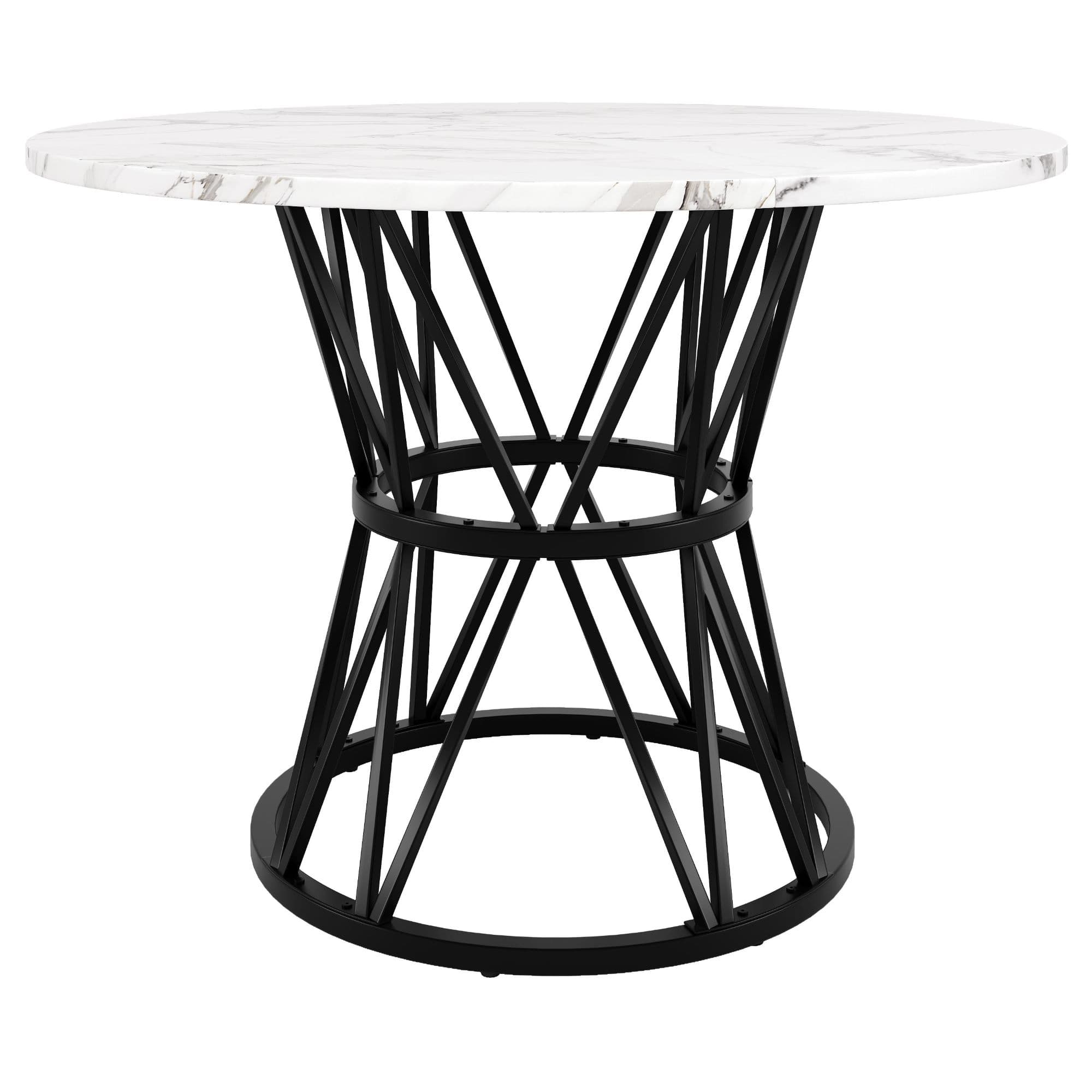 Table à manger ronde pour 4 personnes, pieds de table design en métal, plateau en MDF, 100x100x76 cm, Blanc+Noir