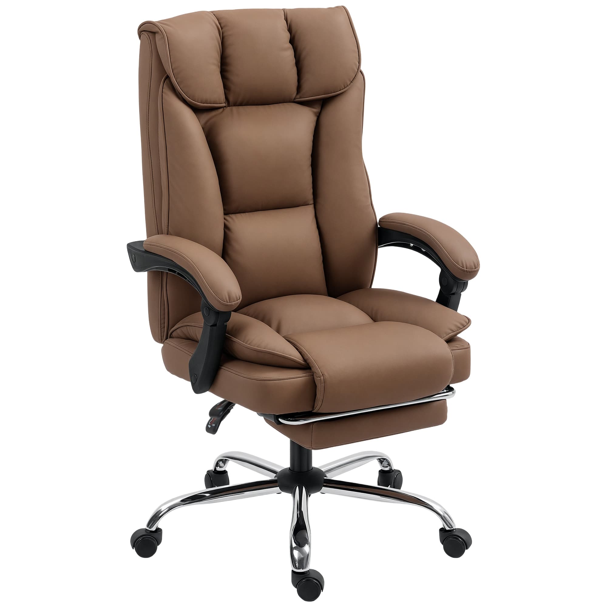HOMCOM Chaise de bureau avec repose-pieds dossier inclinable rembourrage épais revêtue de cuir synthétique marron