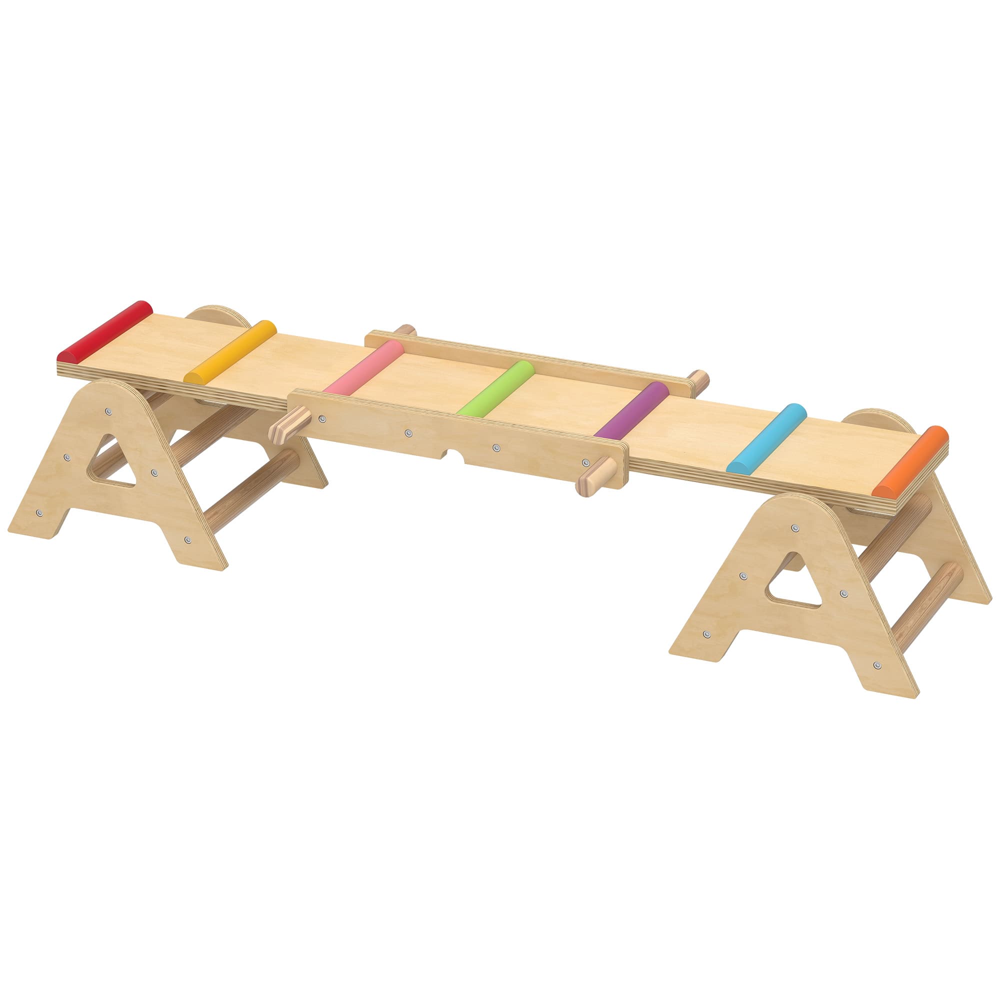 AIYAPLAY Bascule en bois et poutre d'équilibre, 2 en 1, bascule pour enfants 2-4 ans, 133 x 38 x 24 cm, multicolore