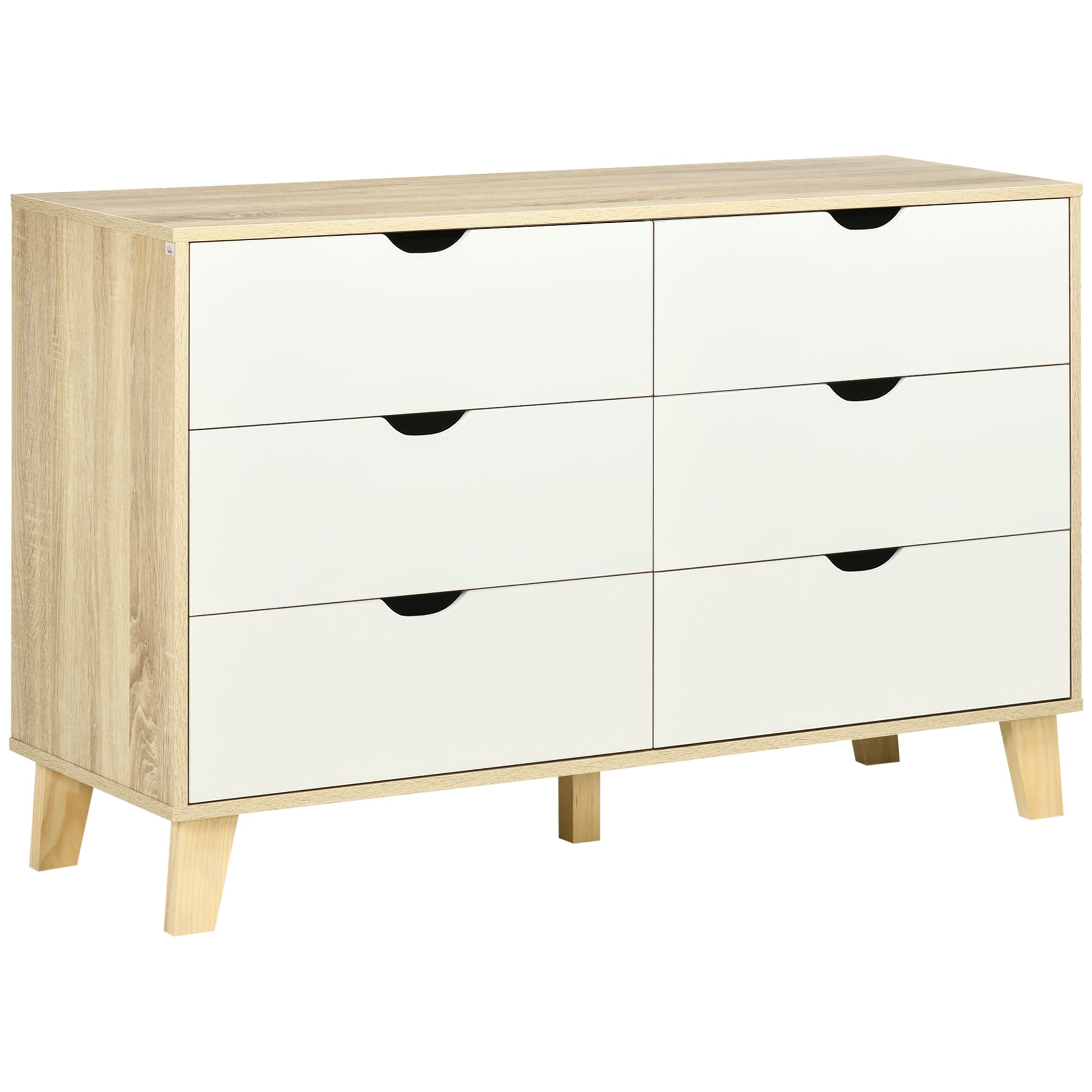 HOMCOM Commode 6 tiroirs style scandinave, meuble de rangement - dim. 120l x 40P x 76H cm, aspect bois et beige