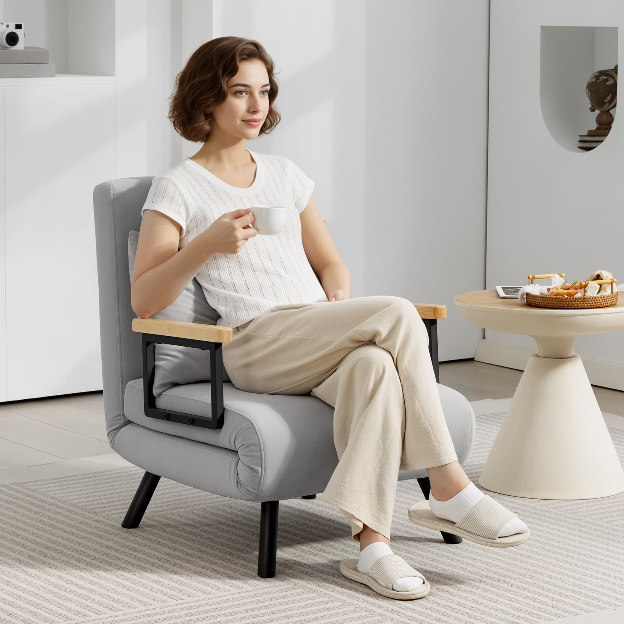 HOMCOM Canapé-lit individuel pliable Canapé-lit convertible 4 en 1 Dossier réglable sur 5 niveaux et coussin 63x73x81 cm Gris